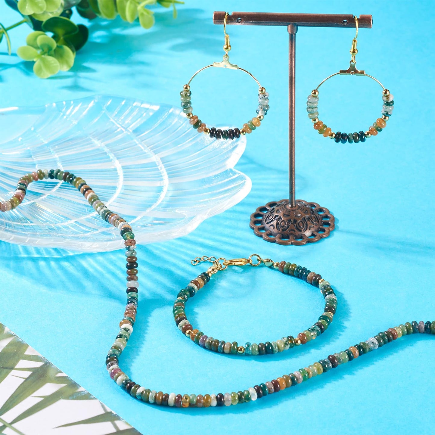 Beadthoven 1 Strand/158pcs Natural Indian Agate Gemstone Rondelle Beads 4x2mm Flat Round Disc Energy Healing Crystal Chakra Stone Beads Spacers for Jewelry Making Bracelets Necklaces DIY Crafts
