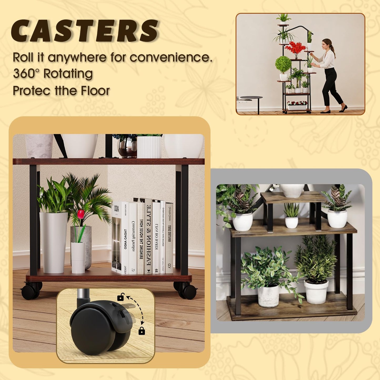 Zelvia 8-Tier Corner Plant Stand with Grow Lights – 65" Tall Metal Indoor Plant Shelf, Multi-Level Display for Plants & Flowers, Ideal for Bedroom Living Room Patio (with Roller)
