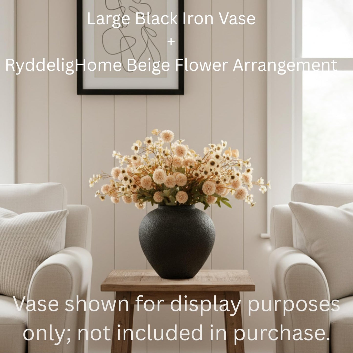 Beige Silk Flower Arrangements Home Decor, Large Floral Centerpieces For Tables, 22 Long Stems Fake Mums + Eucalyptus + Wild Flowers in Bulk, Artificial Flowers Coffee Dining Table, Faux Mums Flowers