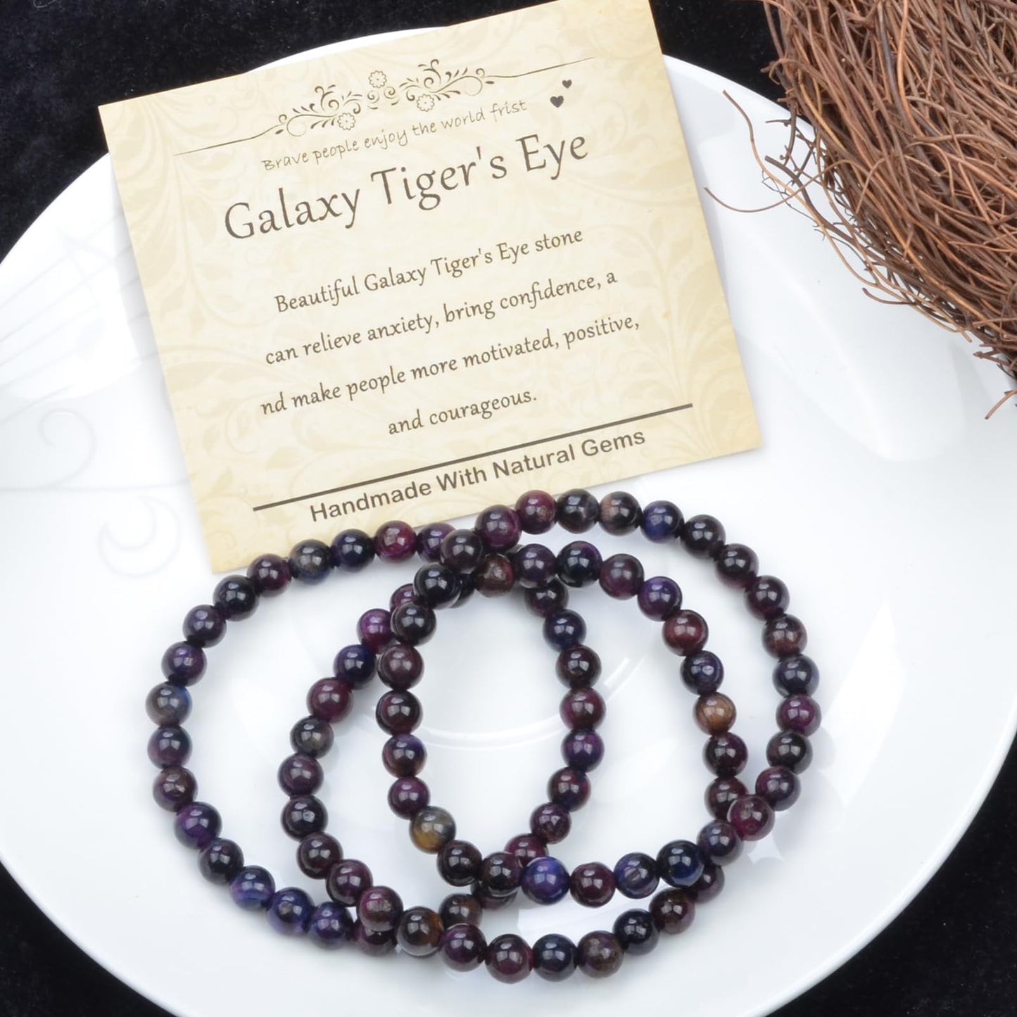 CHCCOYE 6mm Natural Healing Gemstone Bracelet Handmade Yoga Stretch Elastic Bracelet Stress Relief Crystal Jewelry for Men and Women (6mm Galaxy Tiger's Eye)