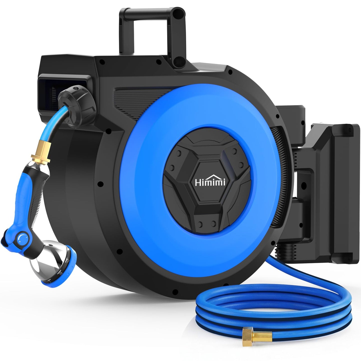 Retractable Garden Hose Reel, 5/8" x 90FT Automatic Retractable Water Hose Reel Wall Mount, with 10- Function Sprayer Nozzle, Any Length Lock/Auto Rewind/180°Swivel