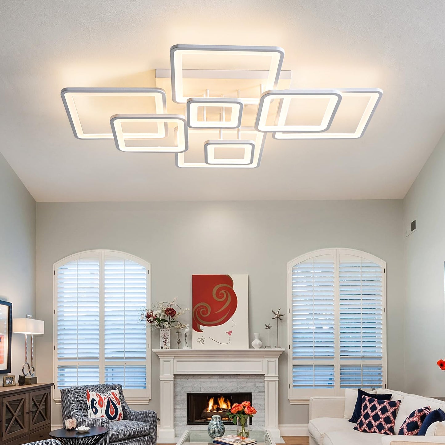 Shine LUEST Modern Ceiling Light, 39.4'' Dimmable LED White Flush Mount Ceiling Lights with Remote Acrylic Round Ceiling Lamp Fixture for Low Ceiling Bedroom Living Room Dining Room, 100W
