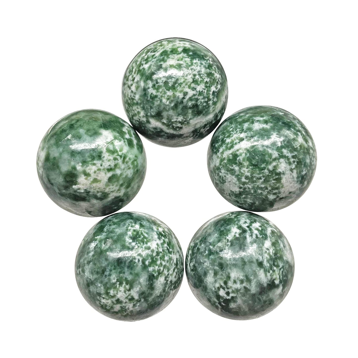 Fekuar 5 Pcs Africa Green Jade Crystal Sphere Ball Set, Polished Healing Energy Mineral Gemstone Balls for Reiki Chakra Decoration Fengshui 20mm
