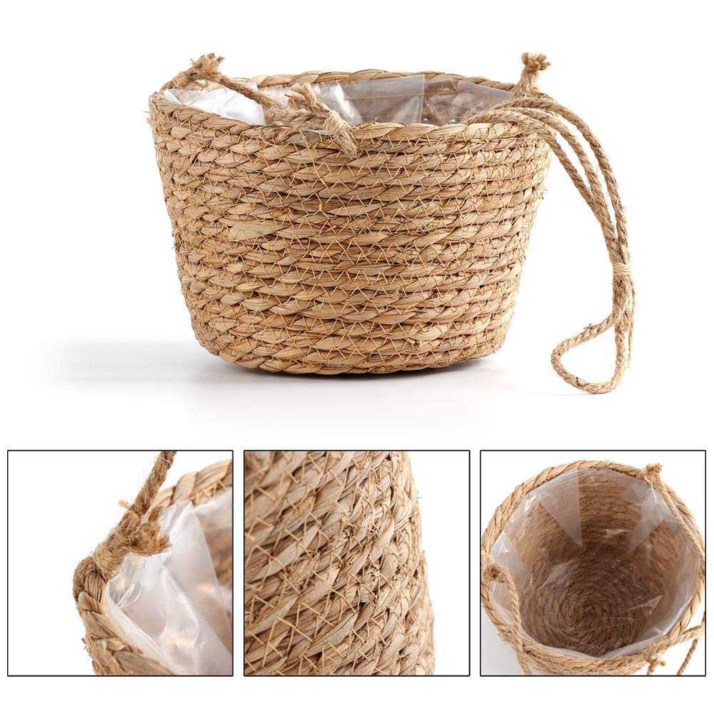 MEUMITY Hanging Planter Basket, Rattan Woven Plant Hanger with Plastic Liner Macrame Plant Holder Storage Organizer for Plants Indoor Outdoor(#1)