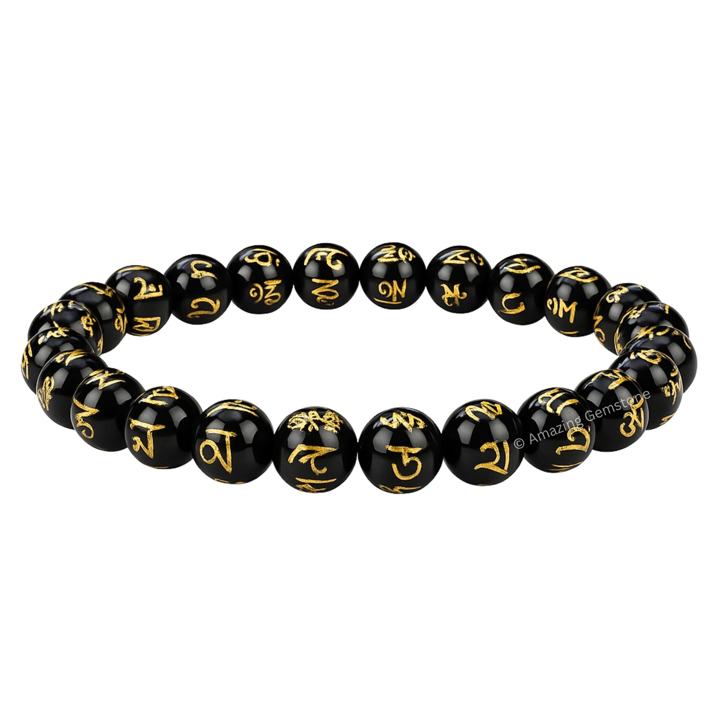 Amazing Gemstone Crystal Bracelet for Women Men's Gifts - Protection Healing Crystal Bracelet - 8mm Gemstone Beaded Stretchable Bracelet Pulseras Para Hombres Mujer Stocking Stuffers Mothers Day Gift (Black Agate (Om Mani Padme Hum))