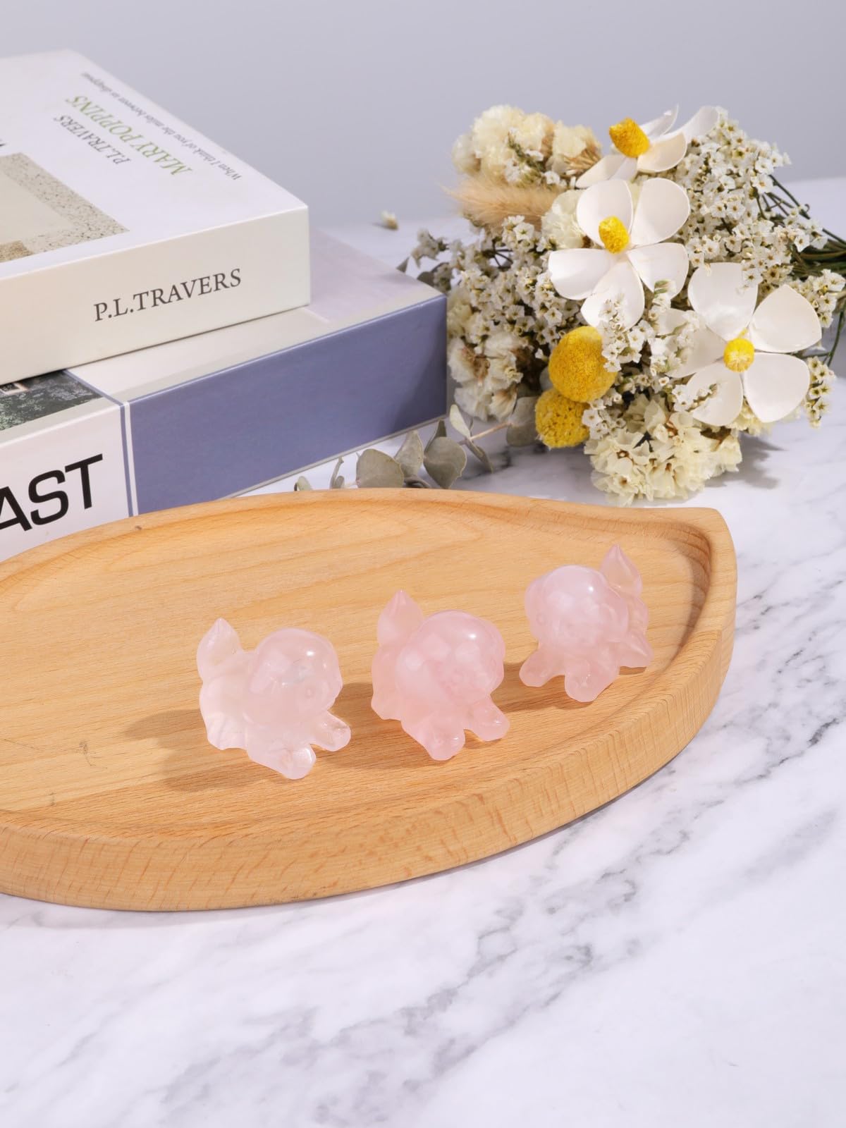 CrystalTears Rose Quartz Crystal Dog Figurine, 1.5” Healing Gemstone Dogs Puppy Statue Ornament for Home Office Decor, Cute Lucky Pink Crystals Dogs Gifts for Gifts for Women Dog Lovers Men Christmas