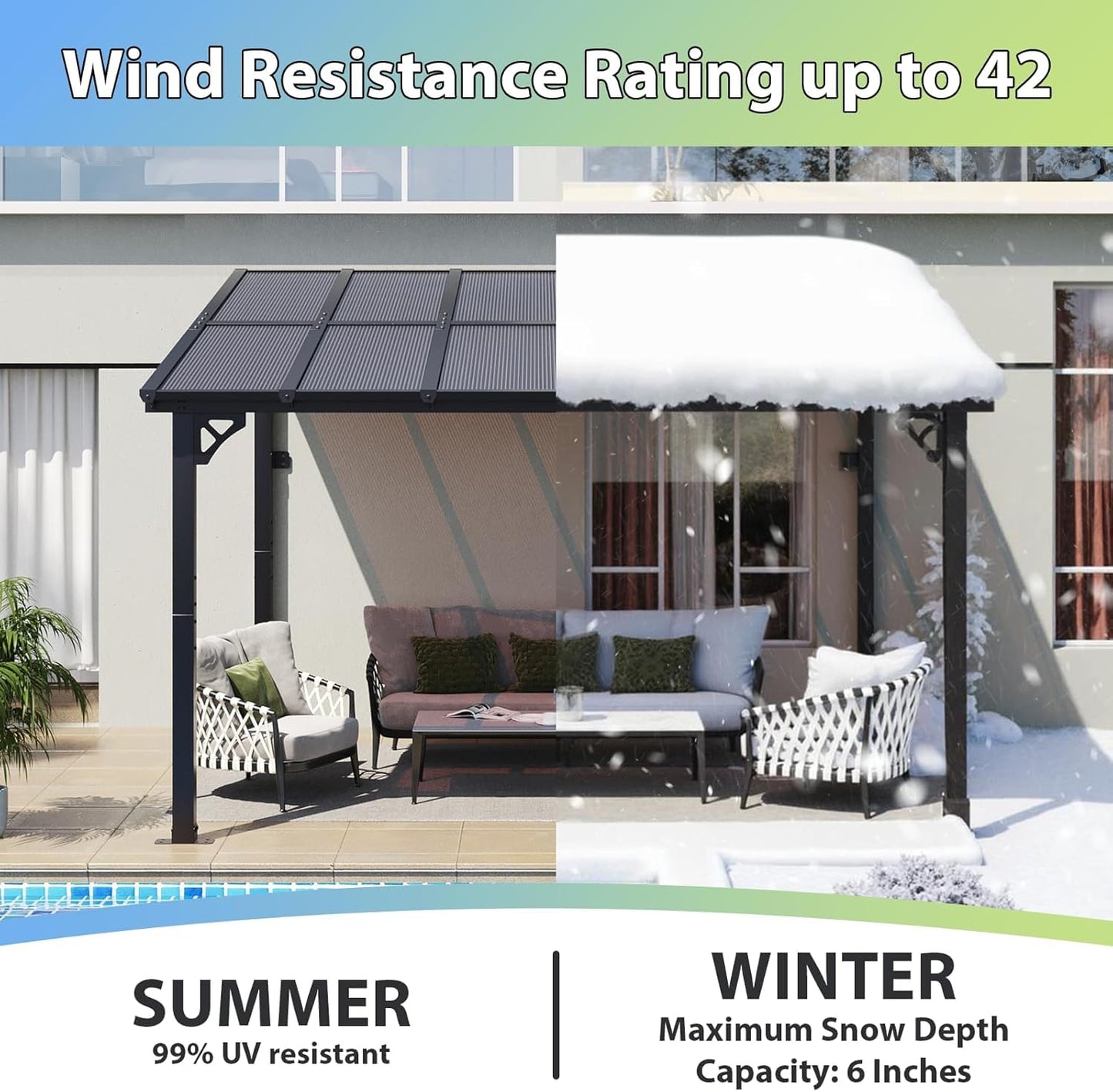 Aoxun 12'x 10' Premium Gazebo with Aluminum Top Frame & Polycarbonate Panel, Wall Mounted Gazebos Pergola, Outdoor Patio Lean to Gazebo, Awnings with Sloped Roof, for Backyard, Porch, Deck