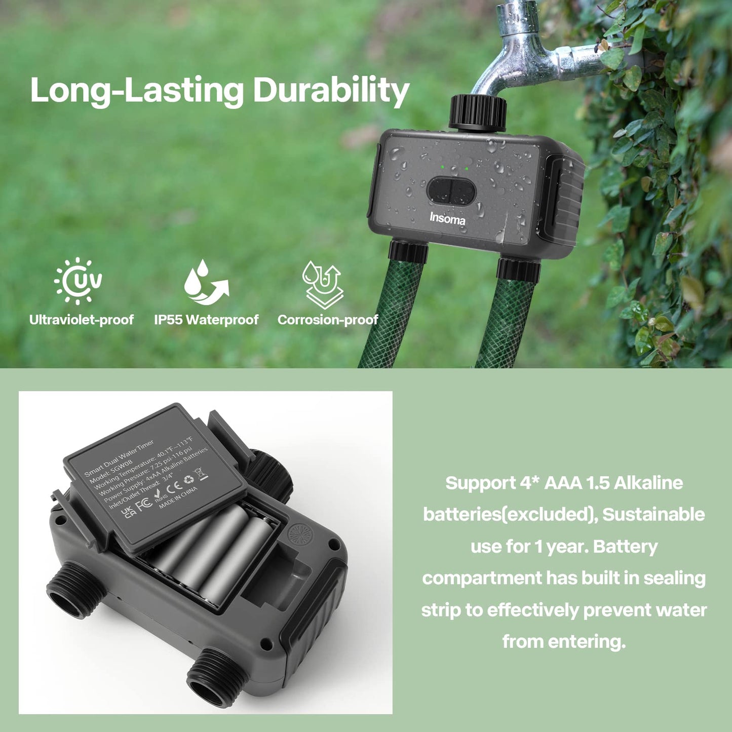 Smart Hose Watering Timer with Wi-Fi Hub, Automatic Irrigation System Controller for Lawns and Yard, Compatible with Alexa