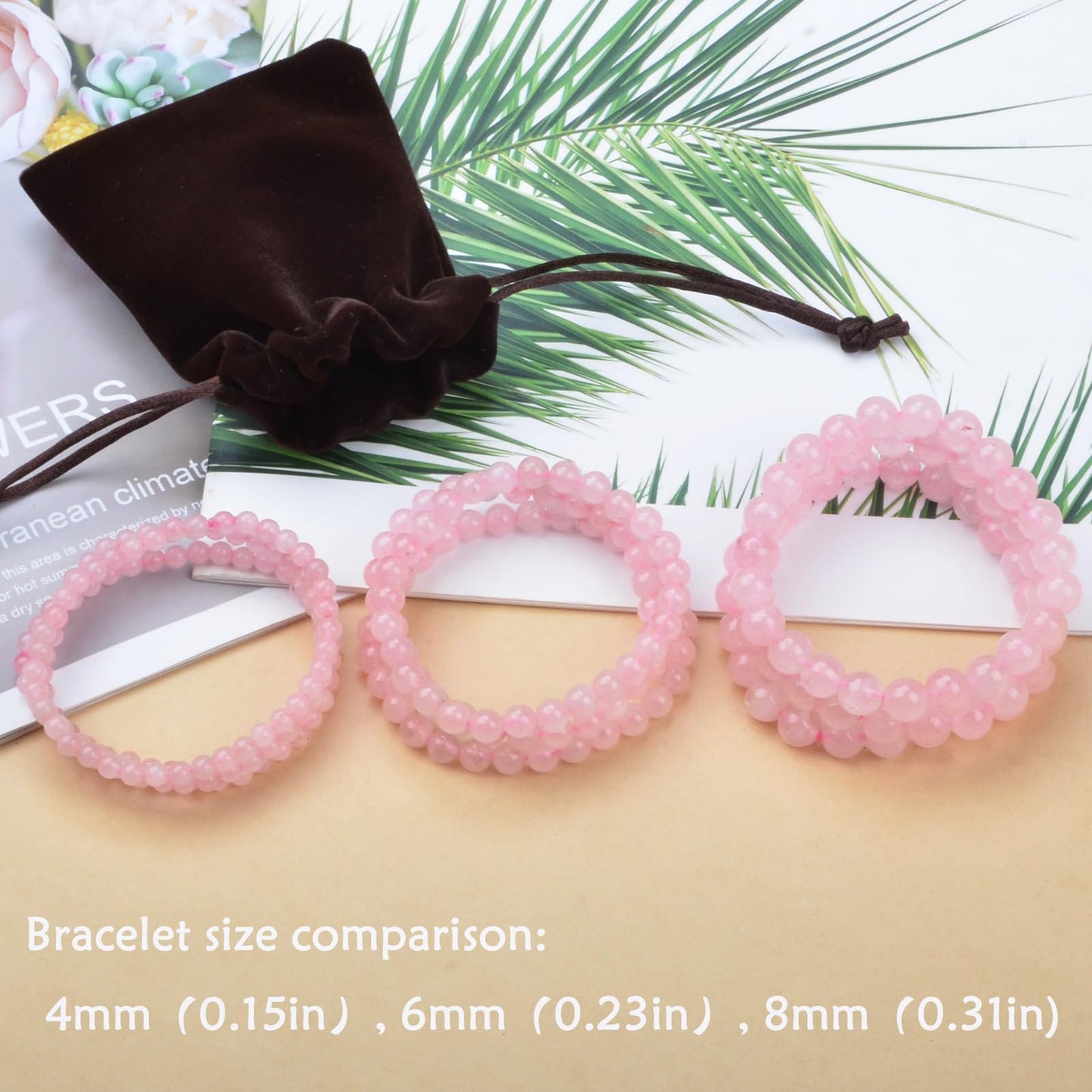 CHCCOYE 4mm Natural Healing Gemstone Bracelet Handmade Yoga Stretch Elastic Bracelet Stress Relief Crystal Jewelry for Men and Women (4mm, Rose Quartz)