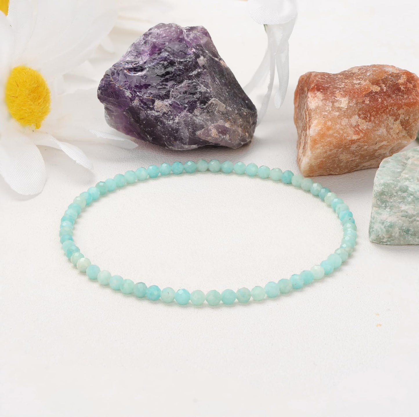 Bolinailo Healing Crystal Bracelet Amazonite Faceted Beaded Bracelets for Women Men 3mm Natural Stone Adjustable Handmade Stretch Bracelet Reiki Spiritual Jewelry Fashion Gifts