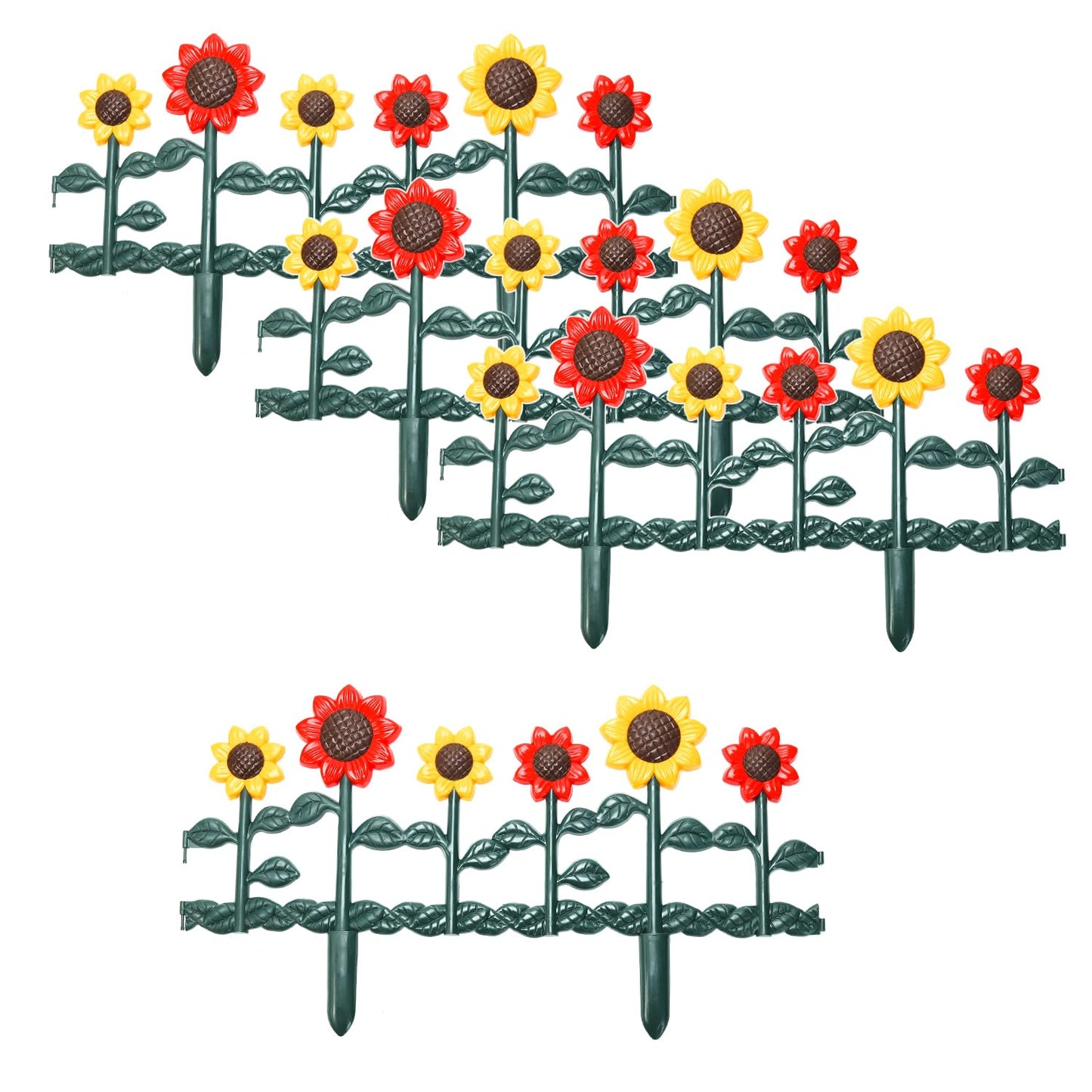 Sungmor Plastic Edgings Garden Picket Fence - Grass Lawn Flowerbeds Plant Borders - Decorative Sunflower Landscape Path Panels - Pack of 4 (Overall Length 98 Inches) - Lightweight & Easy Installation