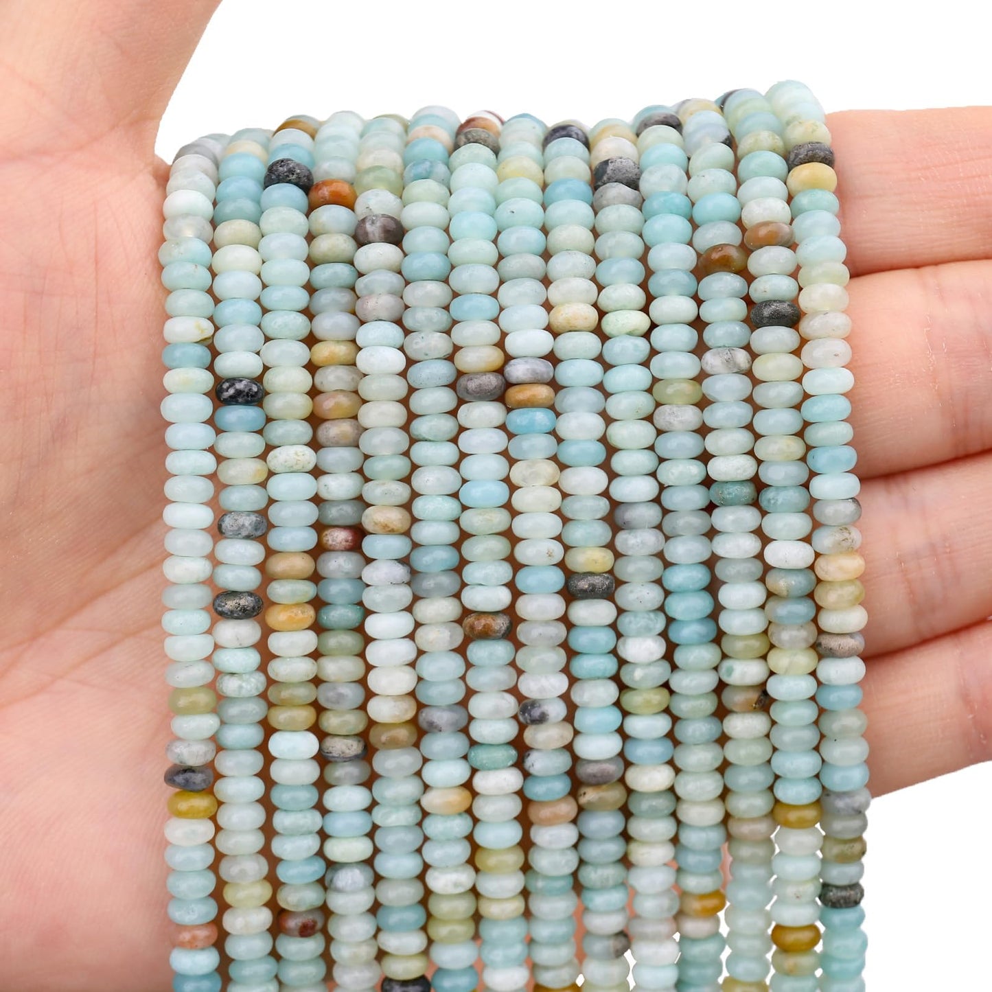 BONNY BOXX 1 Strand (150PCs) Natural 2 * 4mm Amazonite Rondelle Beads, Natural Abacus Disk Stone Beads Loose Spacer Gemstone for DIY Bracelet Necklace Jewelry Making