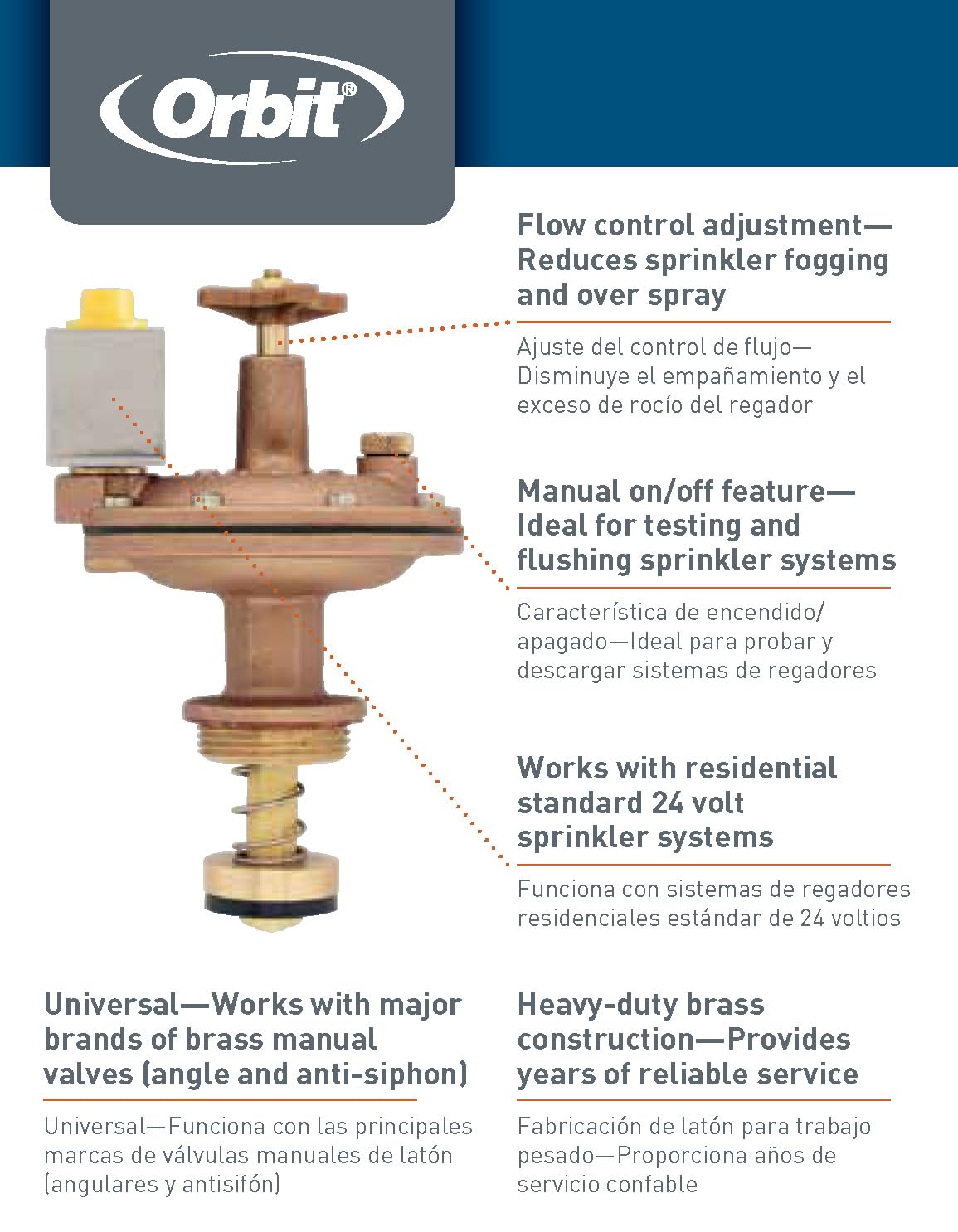Orbit 57034 3/4" Brass Automatic Converter Sprinkler Valve with Flow Control