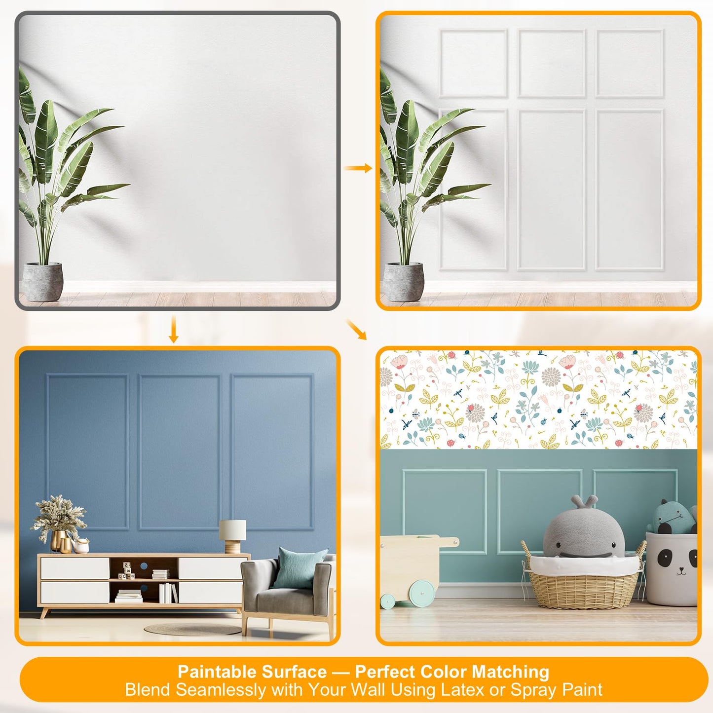Peel and Stick Wall Molding Kit, 16.4FT x 0.91" EVA Flexible Trim for Interior Wall Decoration, Self-Adhesive Crown Molding for Wainscoting Panels and Paintable Peel and Stick Crown Trim