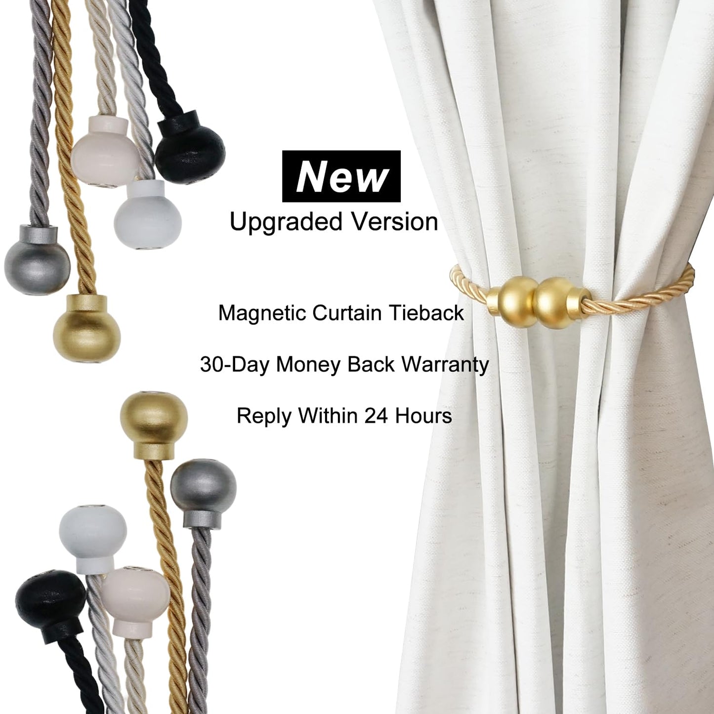 HIASTRA 2 Pack Magnetic Curtain Tiebacks Modern Handmade Rope Curtain Tie Backs Decorative Drapes Weave Holdbacks for Home Outdoor Bedroom Office Decorative Curtain, Gold