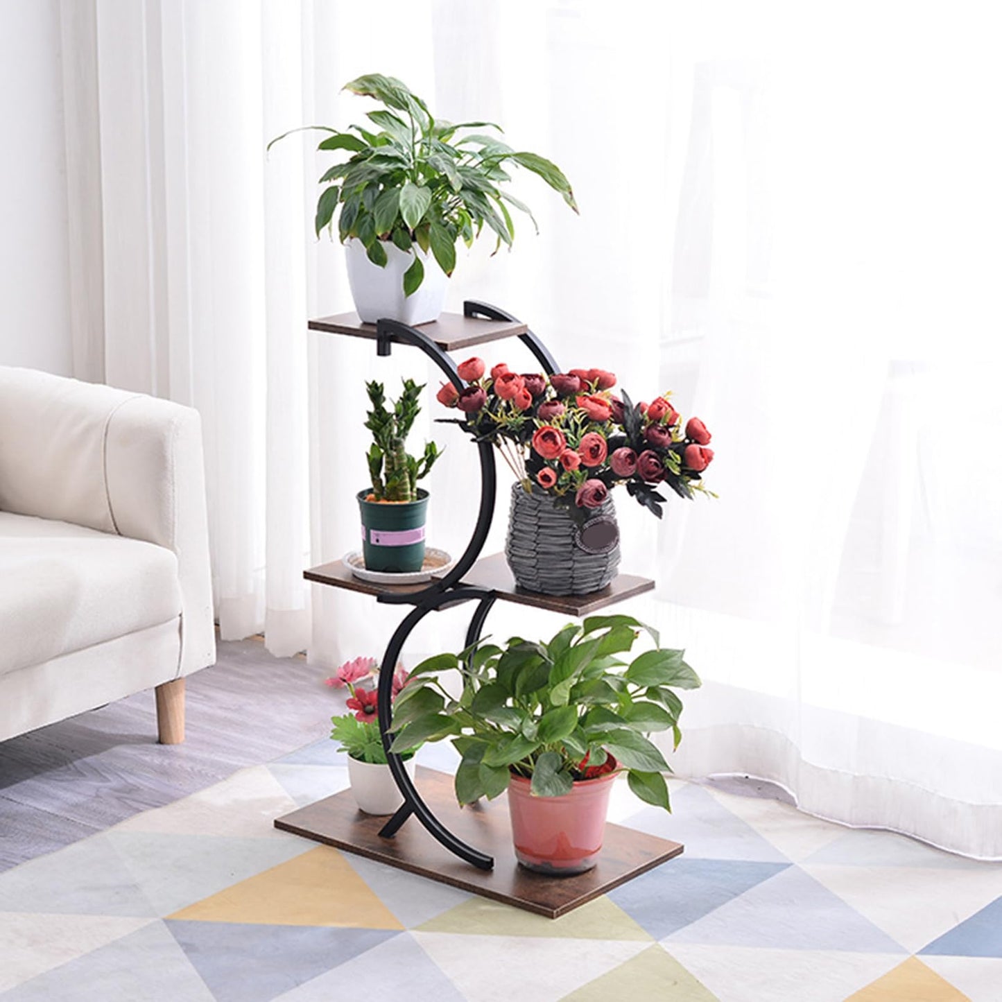 gibxiyza Plant Stand Plant Shelf Indoor Outdoor Metal 4 Tier 5 Potted Multiple Flower Pot Holder ShelfPlanter Display Shelving Unit for Patio Garden Corner Balcony Living Room Black Coffee