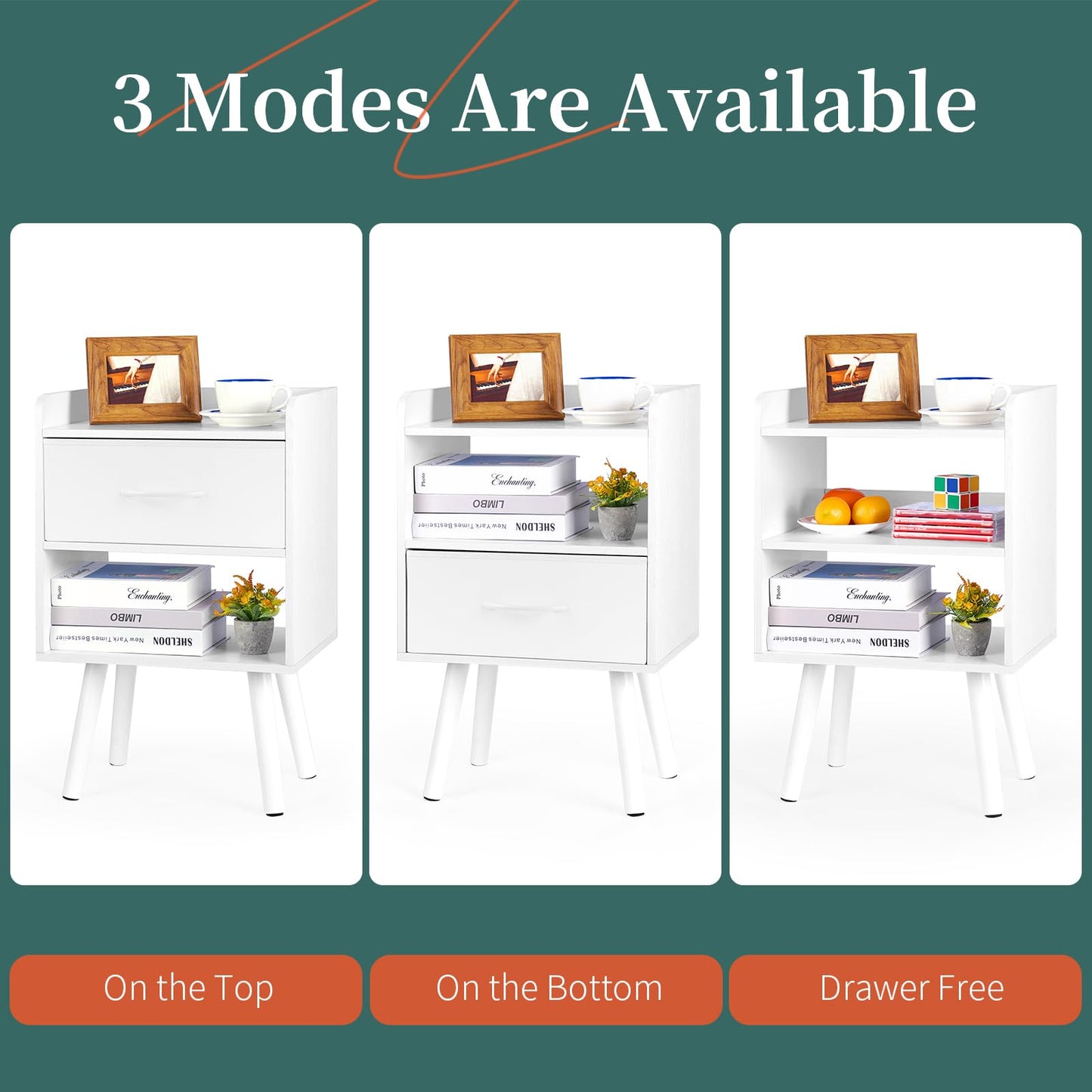 Yoobure Modern Nightstand with Drawer, Bedside Tables, Mid Century Nightstands with Open Storage Shelf, Wood Bedside Table, Small Night Stands for Bedrooms, 2-Tier Night Table