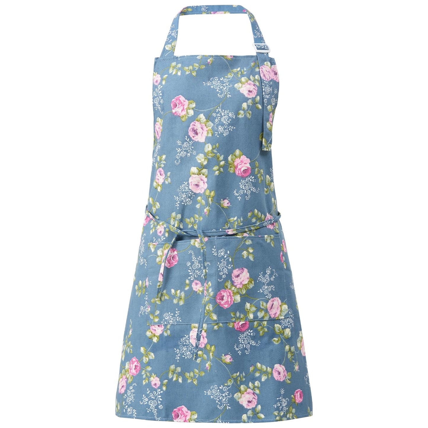 DILLMAN Aprons for Women with Pockets Cotton Linen Cooking Kitchen Baking Soft Durable Floral Gardening Apron (Blue)