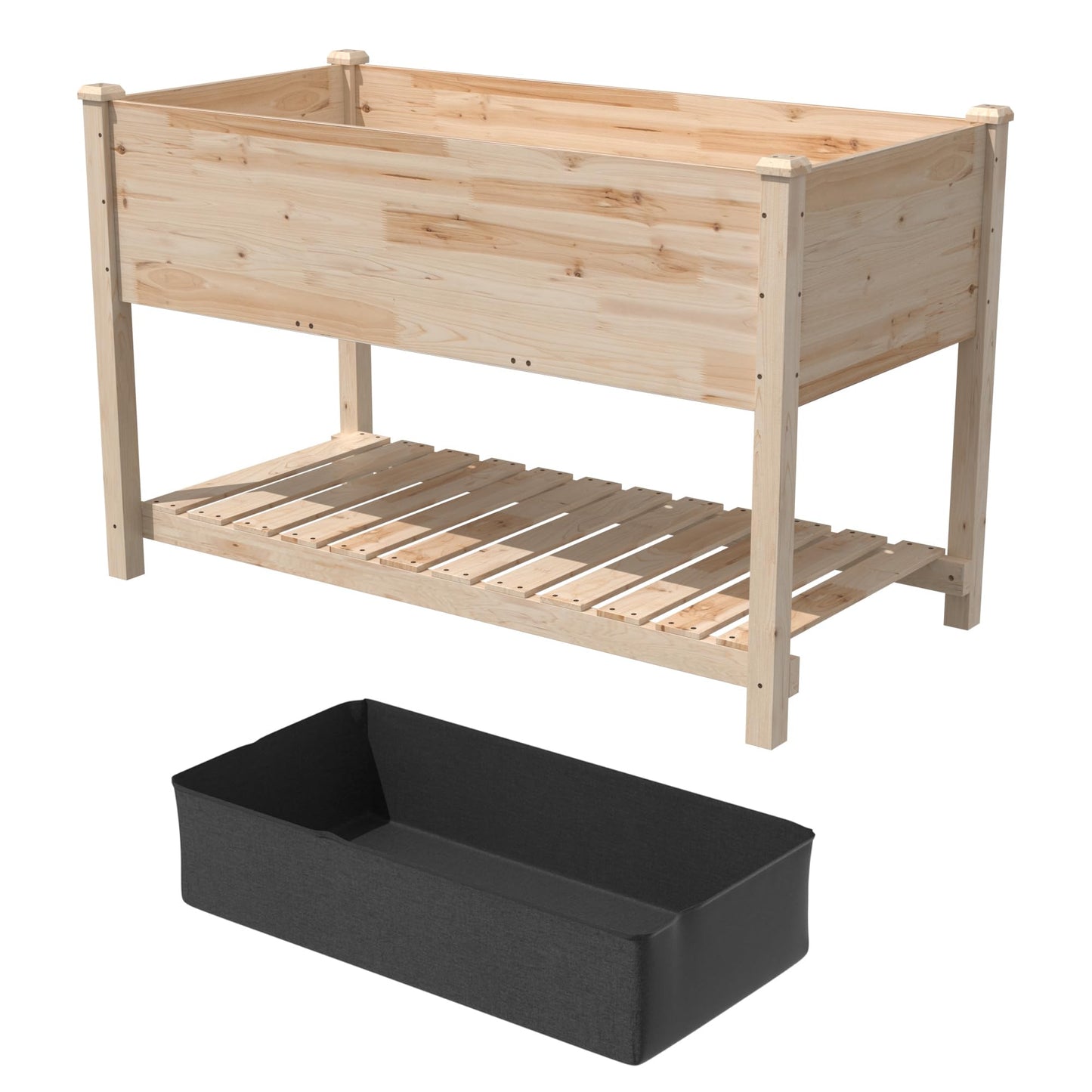 Gotland Raised Garden Bed with Legs, Raised Beds for Gardening with Storage Shelf Bed Liner Drainage Holes, Wooden Planter Raised Beds, Raised Planter Box for Backyard, Patio, Balcony, Natural