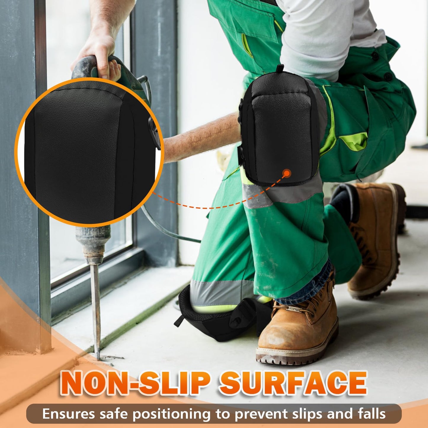 NINEMAX Knee Pads for Work, Construction, Floor, Garden, Soft Leather Non Slip Knee Protector with Thick Comfortable Foam and Adjustable Straps for Men Women Adult (Black)