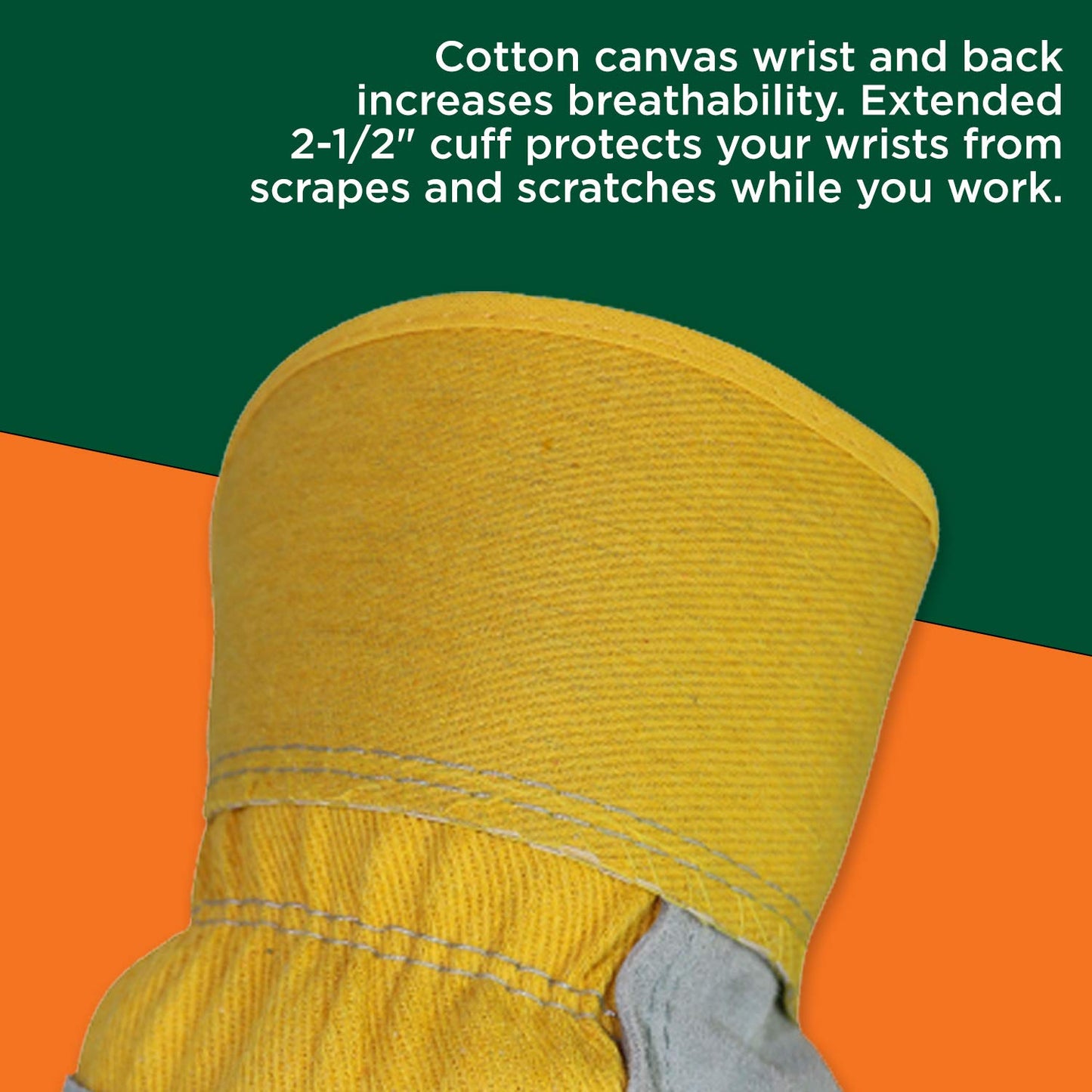WOLF Yellow Canvas Genuine Cowhide Heavy-duty Leather Palm Work Gloves (12 pairs)