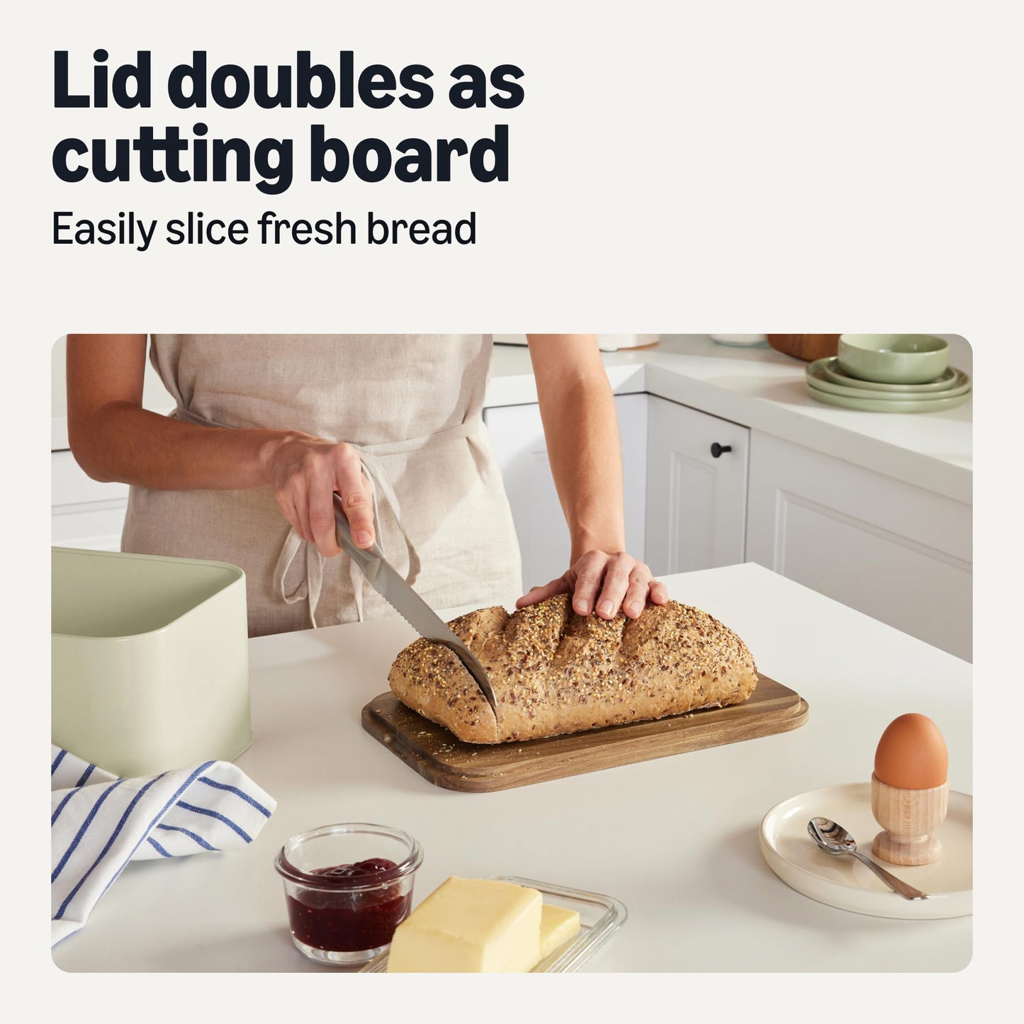 Amazon Basics Carbon Steel Bread Box with Acacia Wood Lid, Lid Doubles as Cutting Board, 11.9 x 7.1 x 5.2 in