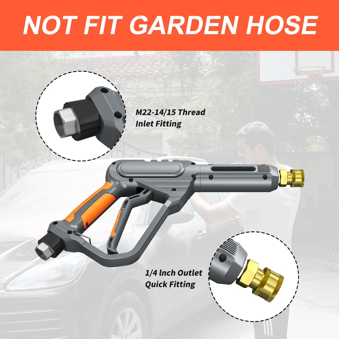 Heliwoo Pressure Washer Gun and Hose 3600 PSI, 50 FT Power Washer Hose, Extension Wand, 3/8" Swivel Quick Connector & M22-14mm Fitting, 30" Extension Wand & 7 Nozzle Tips