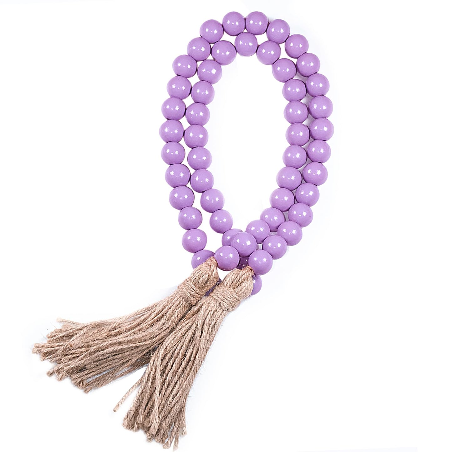 Purple Wood Beads Garland with Tassels, 1 Pcs Farmhouse Rustic Country Decor Prayer Beads Boho Chic for Farmhouse, Wall Hanging, Home Decoration (Gold, 39 Inch)