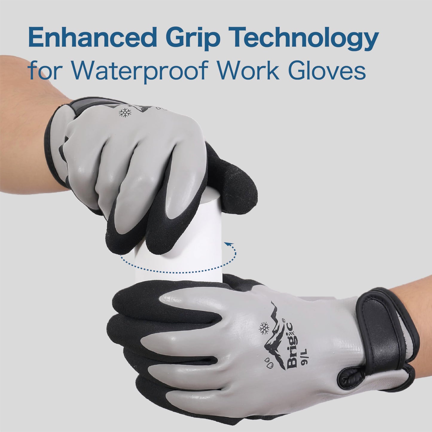 Brigic Waterproof Weatherproof Winter Work Gloves, Gray, Ideal for Gardening & Outdoor Tasks, X-Large