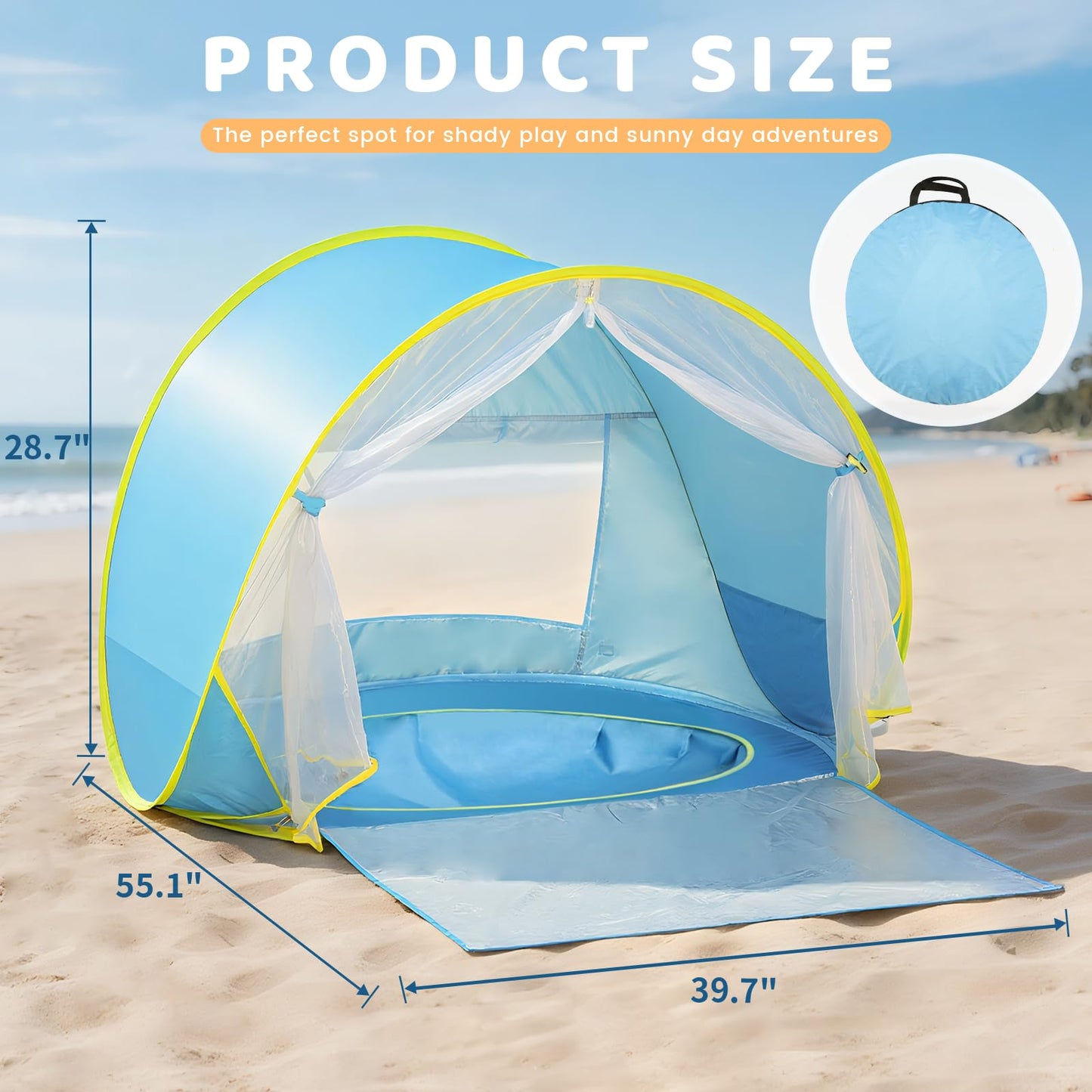 Senodeer Baby Beach Tent, Pop Up Play Tent for Infants, UV Protection Sun Shelter for Toddlers, Infant Portable Sun Shade