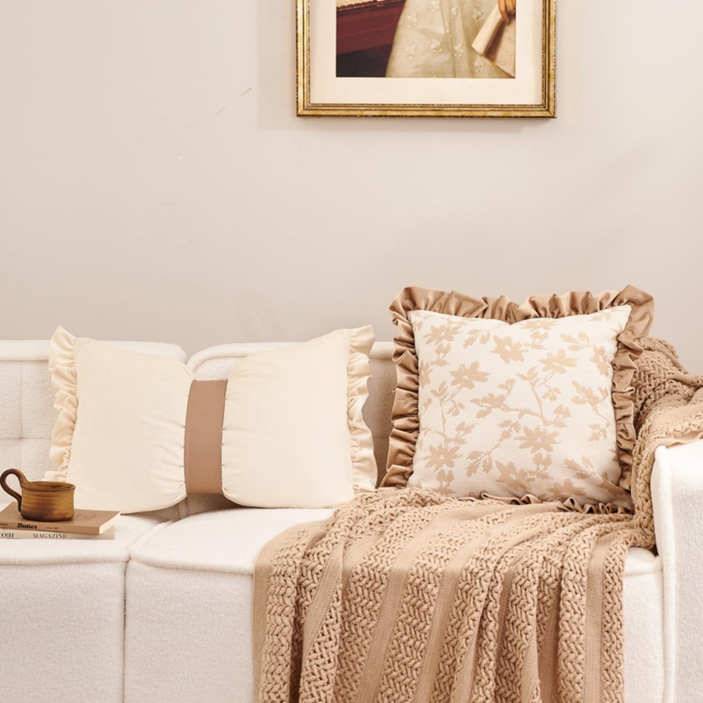 Avigers Square Design Jacquard Throw Pillow Covers Pack of 2, Embroidery Craft Soft Velvet Cushion Cover Pillowcase for Bed,Living Room,Outdoor,Car (Khaki, 20"x20")