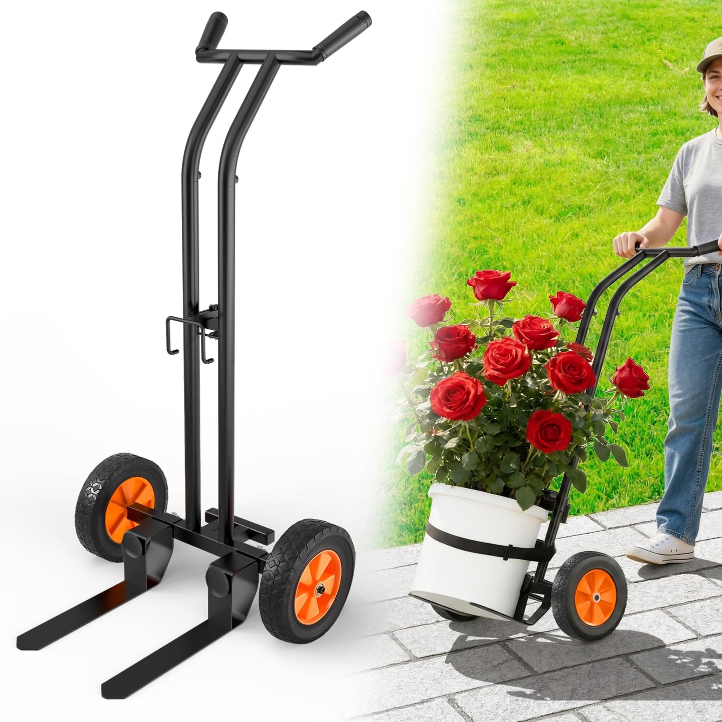 Koknows Heavy Duty Plant Dolly with Wheels, Adjustable Plant Caddy Pot Mover, No-Bend Rolling Garden Trolley with Suction Cups & Strap for Indoor Outdoor Planters, Black