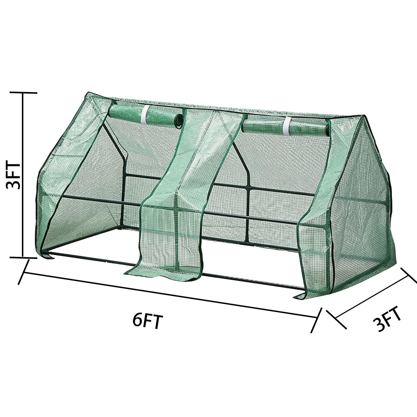 ScienGarden Mini Greenhouse 6' x 3' x 3' — Small Greenhouse with PE Cover, Portable Greenhouses for Outdoors, Roll-Up Zipper Doors for Venting, Protect Plants from Snow/Wind/Rain/Heat/Cold
