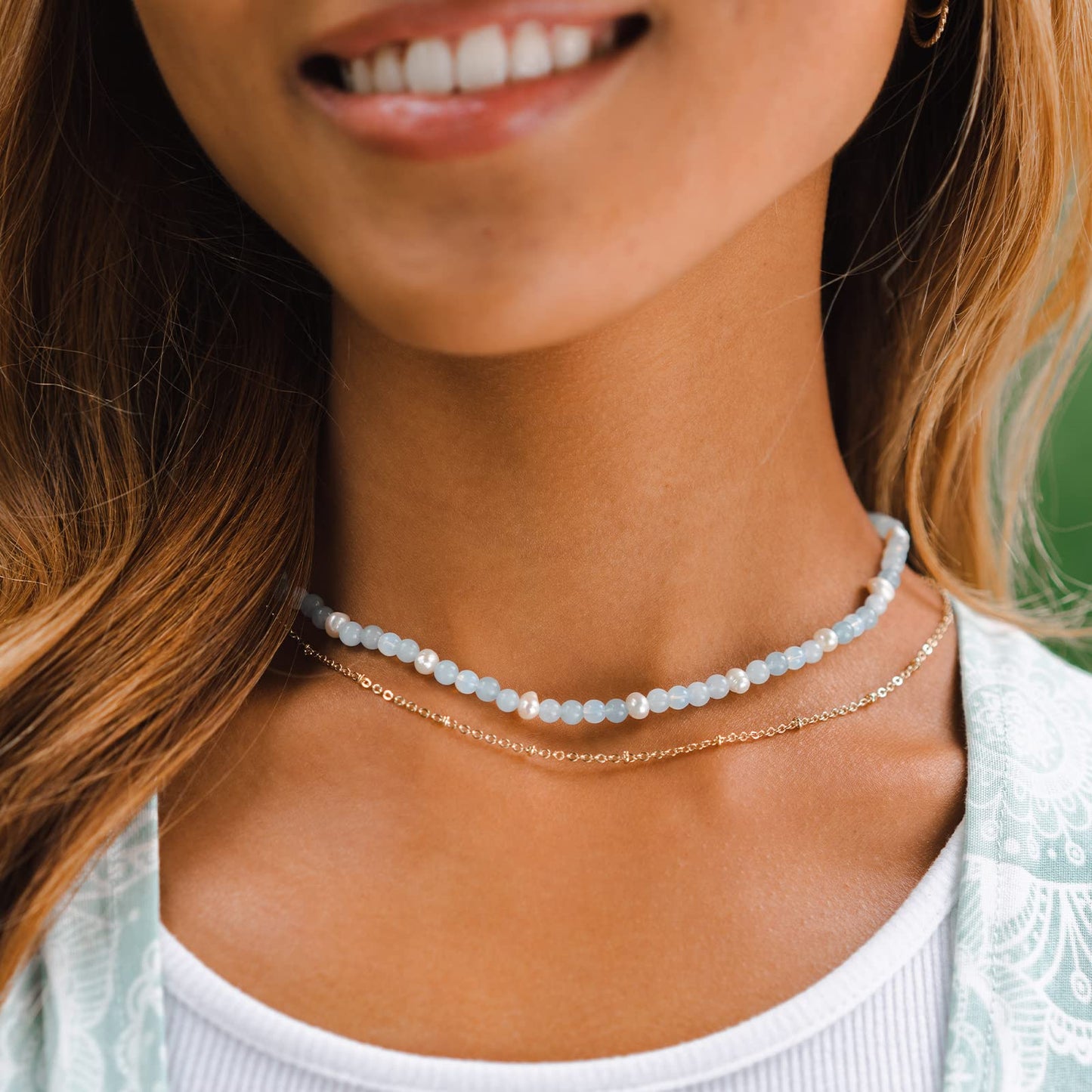 Lotus and Luna 4MM Energy Chakra Healing Necklace with Real Stones Jade, Pearl, Rose Quartz, Amethyst, Moonstone (Intuition + Self Love)