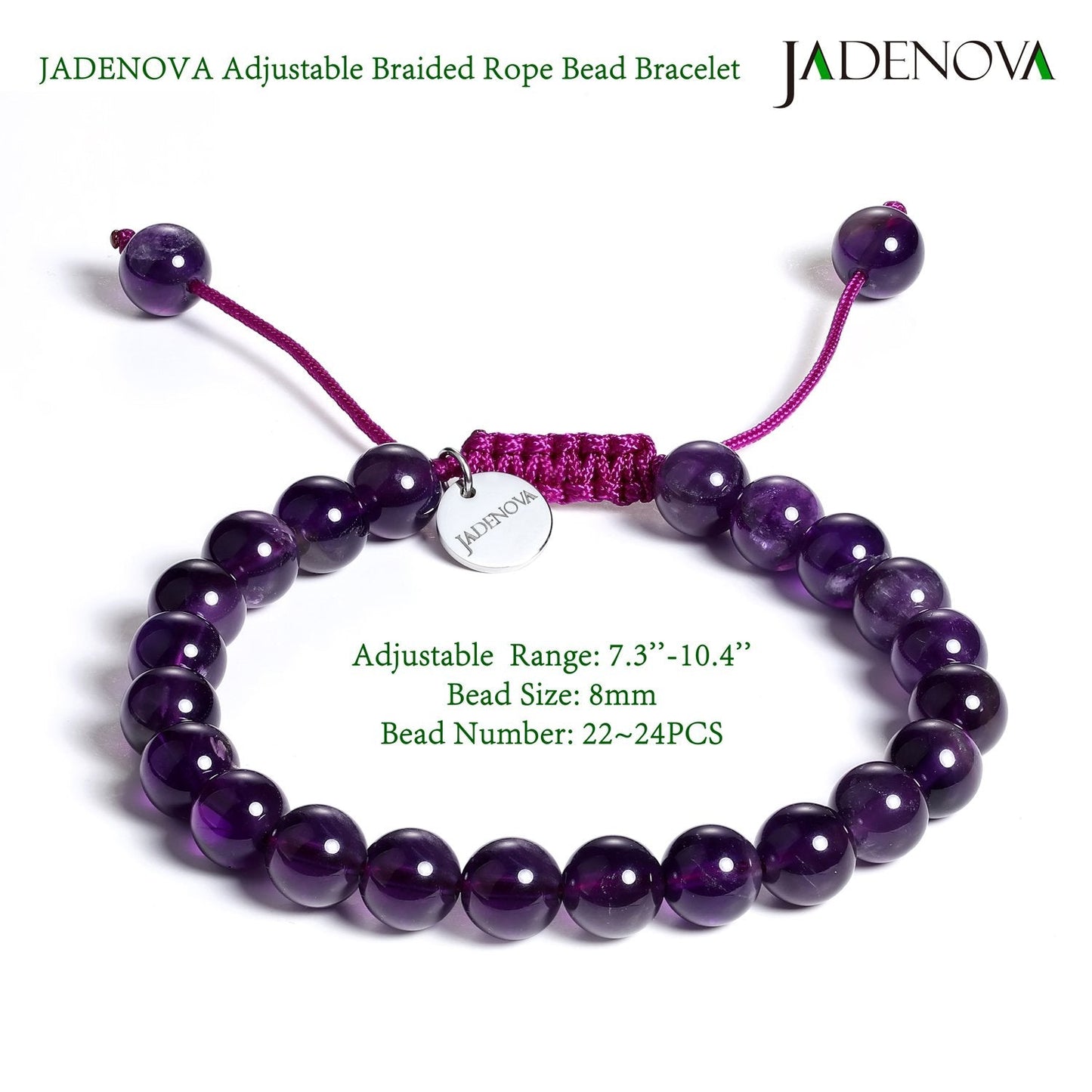 JADENOVA 6/8mm Natural Amethyst Gemstone Bracelet Elastic Stretch Yoga Beaded Healing Crystal Bracelet Couples Gifts for Men Women (2pcs Set)