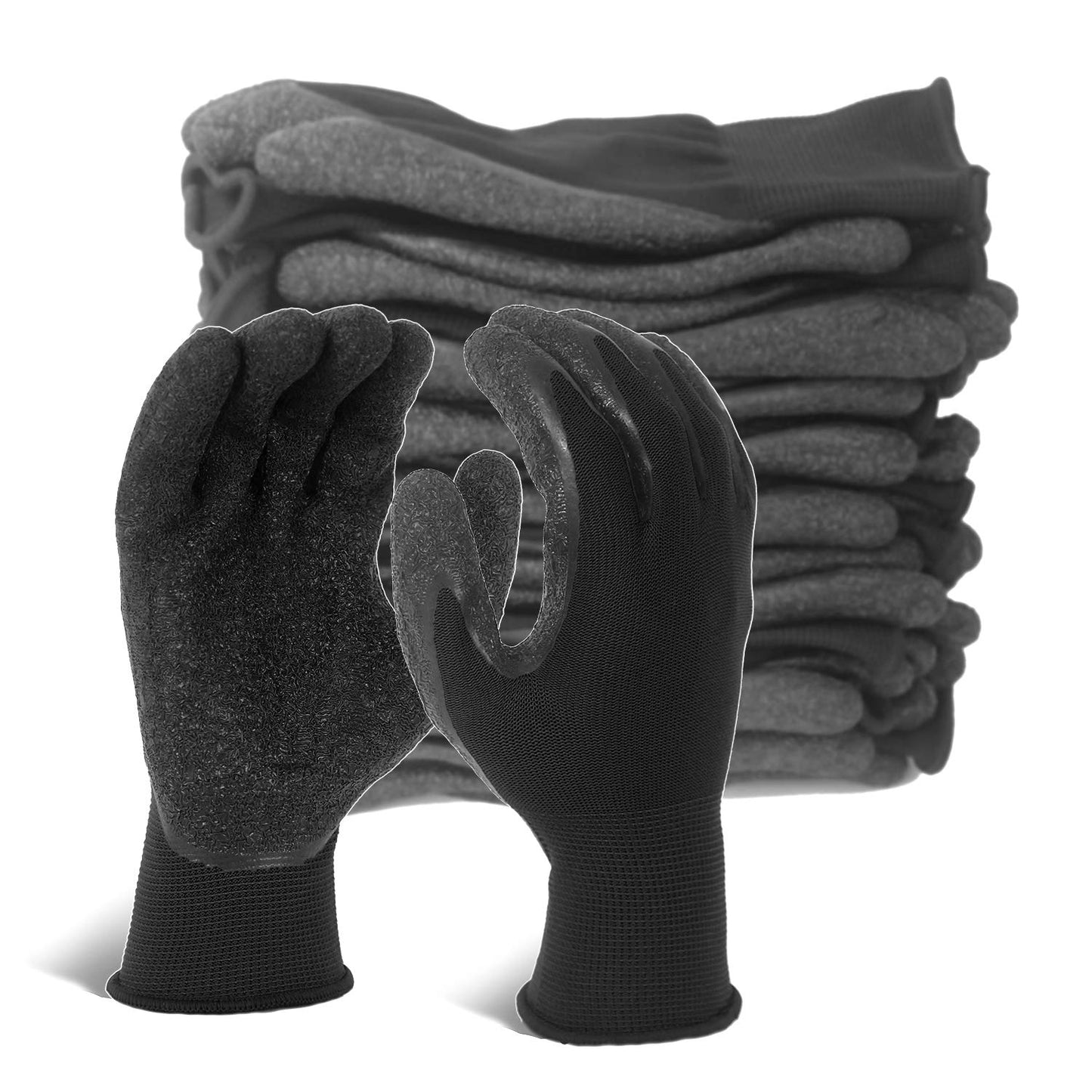 Evridwear Crinkle Latex Rubber Hand Coated Safety Work Gloves for Men Women General Multi Use Construction Warehouse Gardening Assembly Landscaping,Black XX-Large 12 Pairs Pack