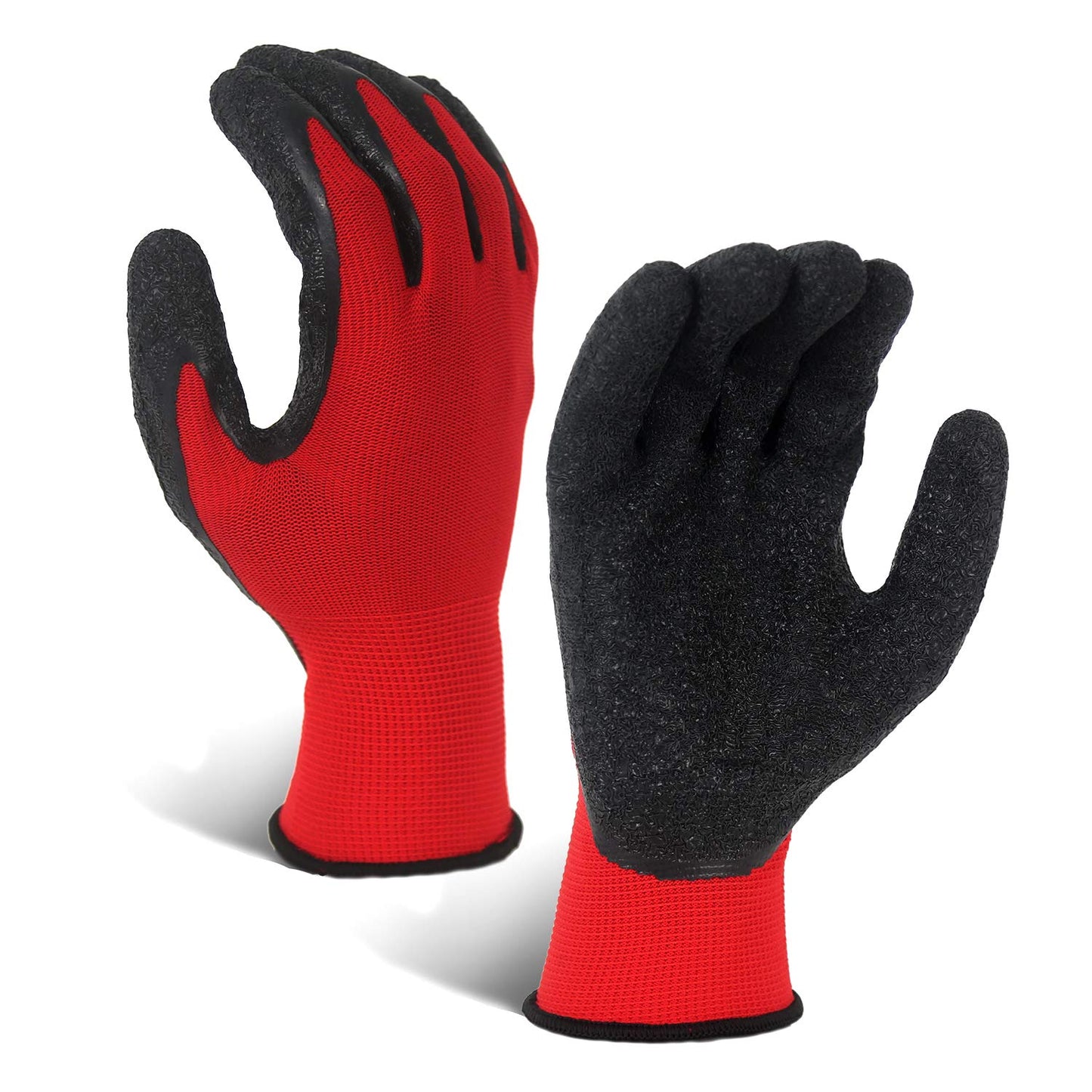 Evridwear Crinkle Latex Rubber Hand Coated Safety Work Gloves for Men Women General Multi Use Construction Warehouse Gardening Assembly Landscaping,Red XX-Large 12 Pairs Pack