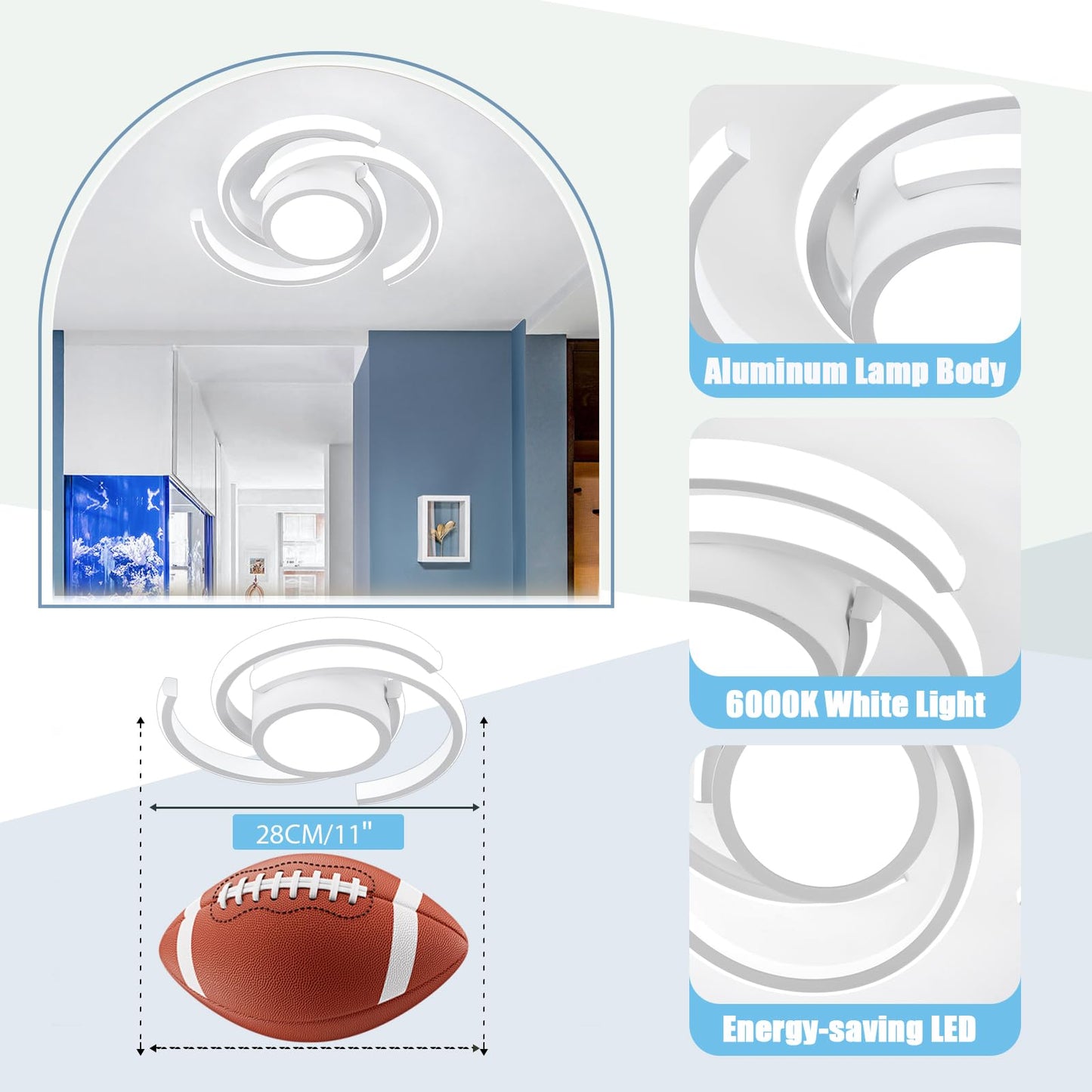 ADISUN LED Modern Ceiling Light,6000K Semi Flush Mount Ceiling Light Fixture,Unique White Ceiling Lights Fixtures for Living Room Bedroom Corridor Aisle Hallway Indoor Ceiling Lamp (D11 in*H3.9 in)
