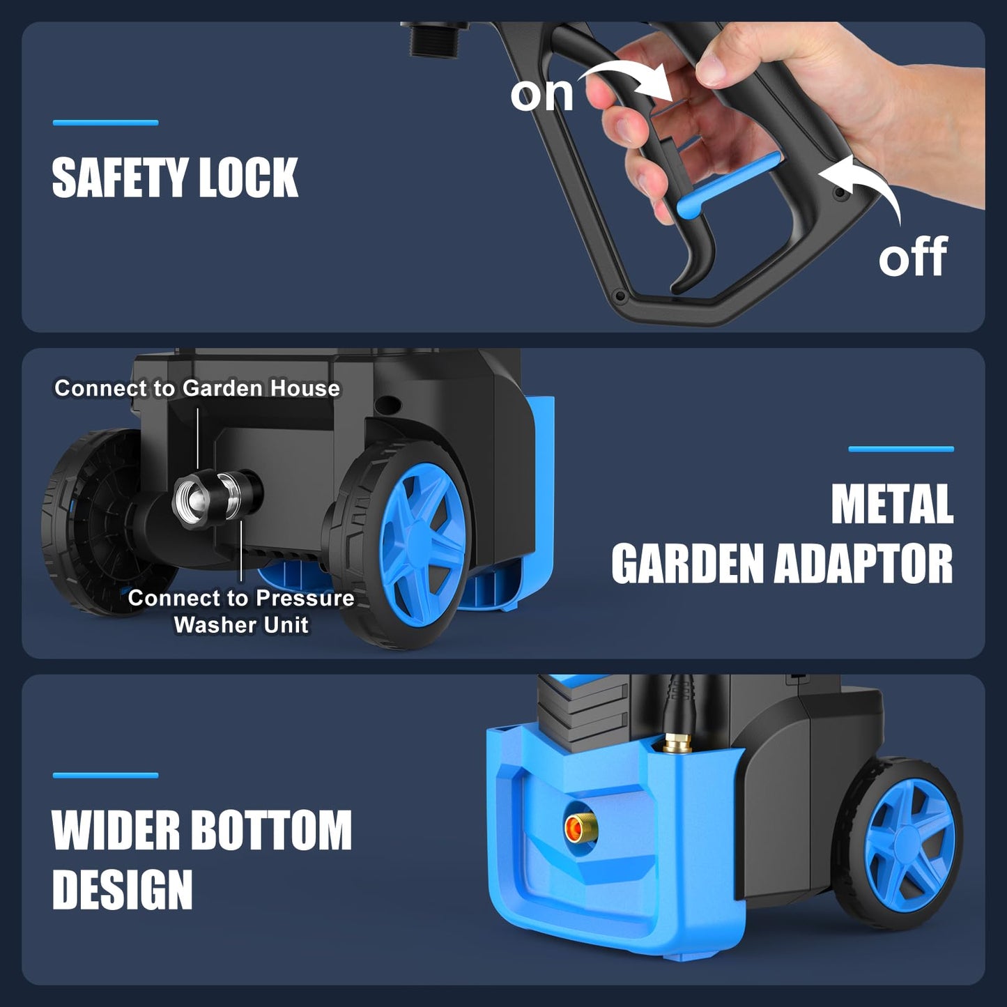 Imdot Adjustable Electric Pressure Washer 5000PSI with 33FT Flexible Extension Hose + 34FT Power Cord, 4 Nozzles, Foam Cannon, Best Power Washer for Cars, Patios, Driveways, Blue