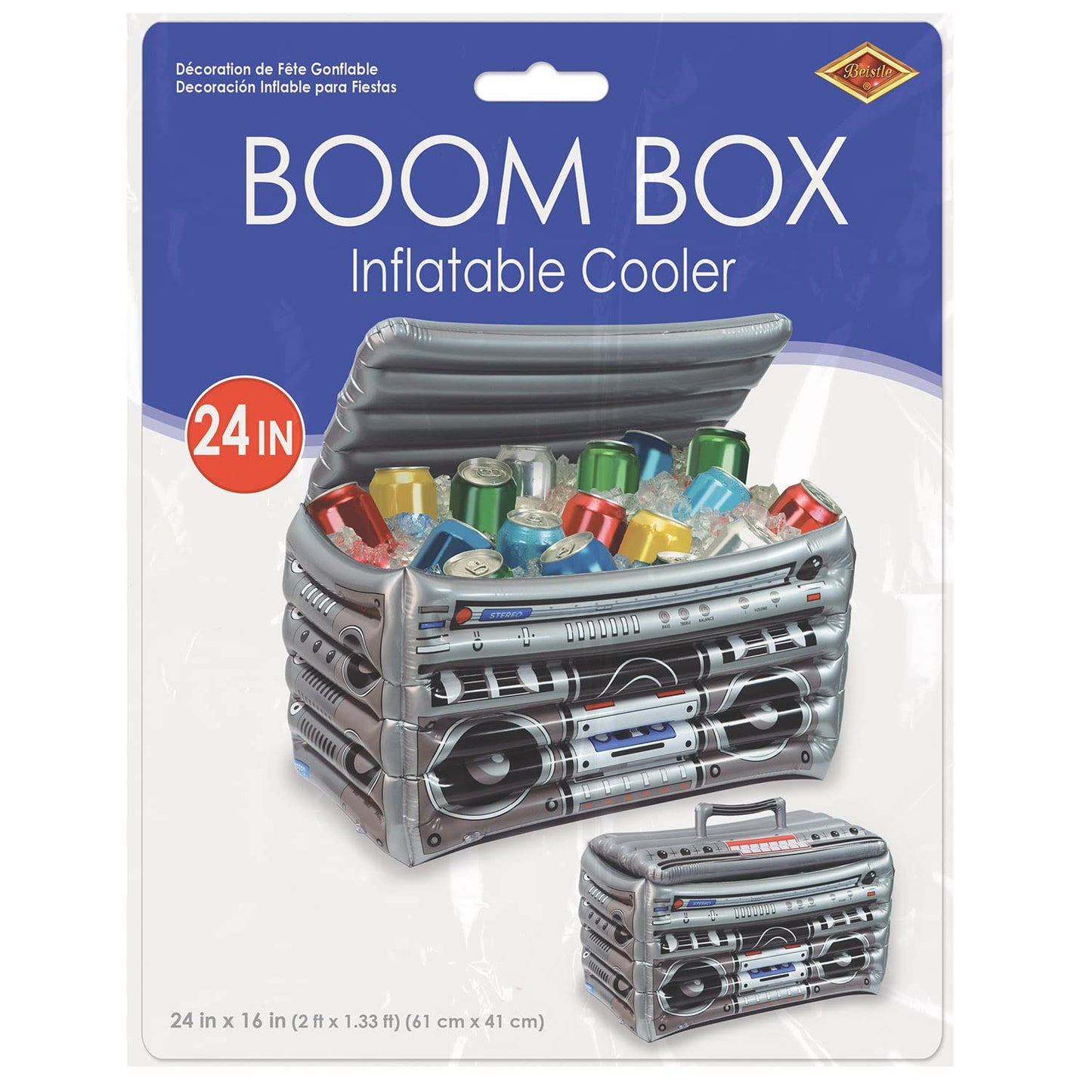 Beistle Inflatable Boom Box Cooler, 16" x 24", Holds Approx. 48 12 oz. Cans " 80's Party Decorations, Inflatable Cooler for Parties, Drink Containers, Beverage Cooler, Music Themed Decorations