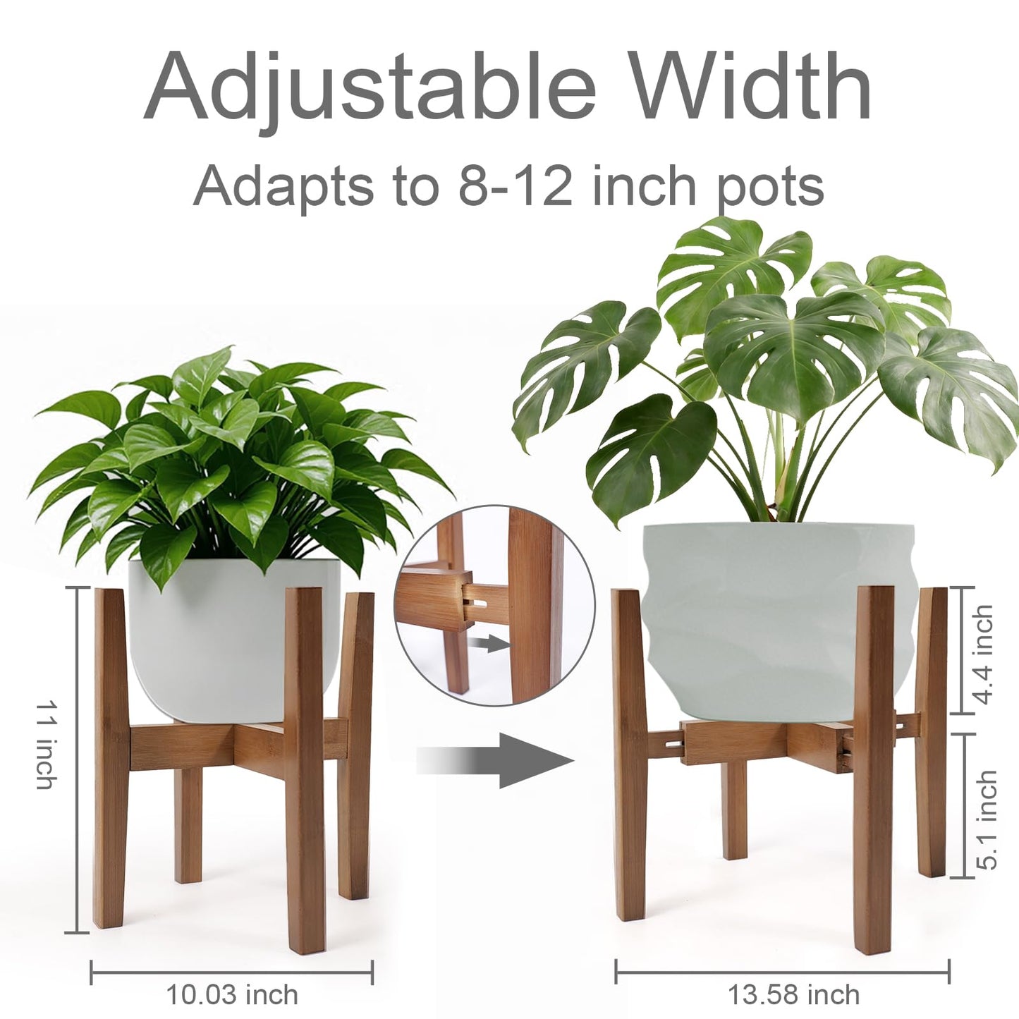 Lissomballon Natural Bamboo Plant Stand Indoor, Adjustable Plant Shelf Indoor Fits 8-12 Inch Pots, Mid Century Modern Decor to Refresh Your Space(Pot & Plant Not Included)
