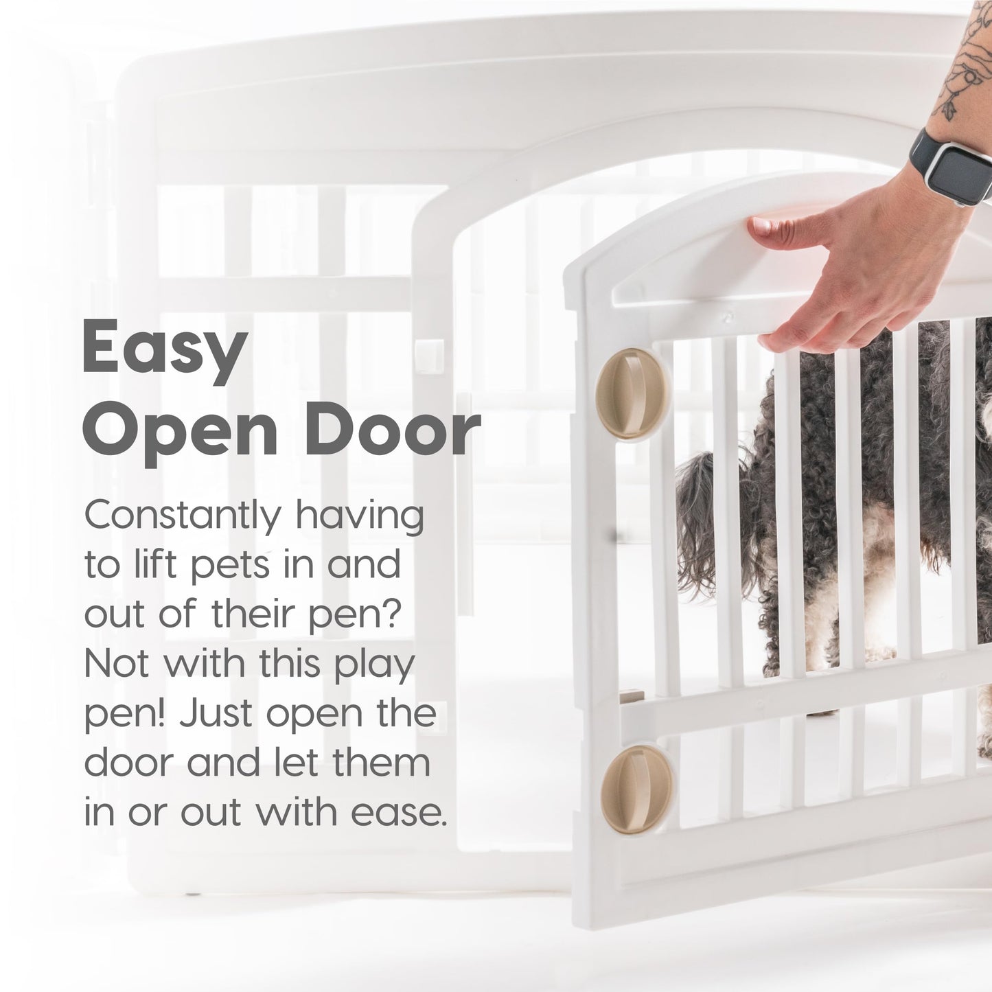 IRIS USA Dog Playpen with Door, 24” 4 Panel Pet Exercise Pen – Indoor Outdoor Puppy Play Pen, Portable Plastic Pet Fence for Small Medium Dogs, Foldable 35” x 35” x 24”, White