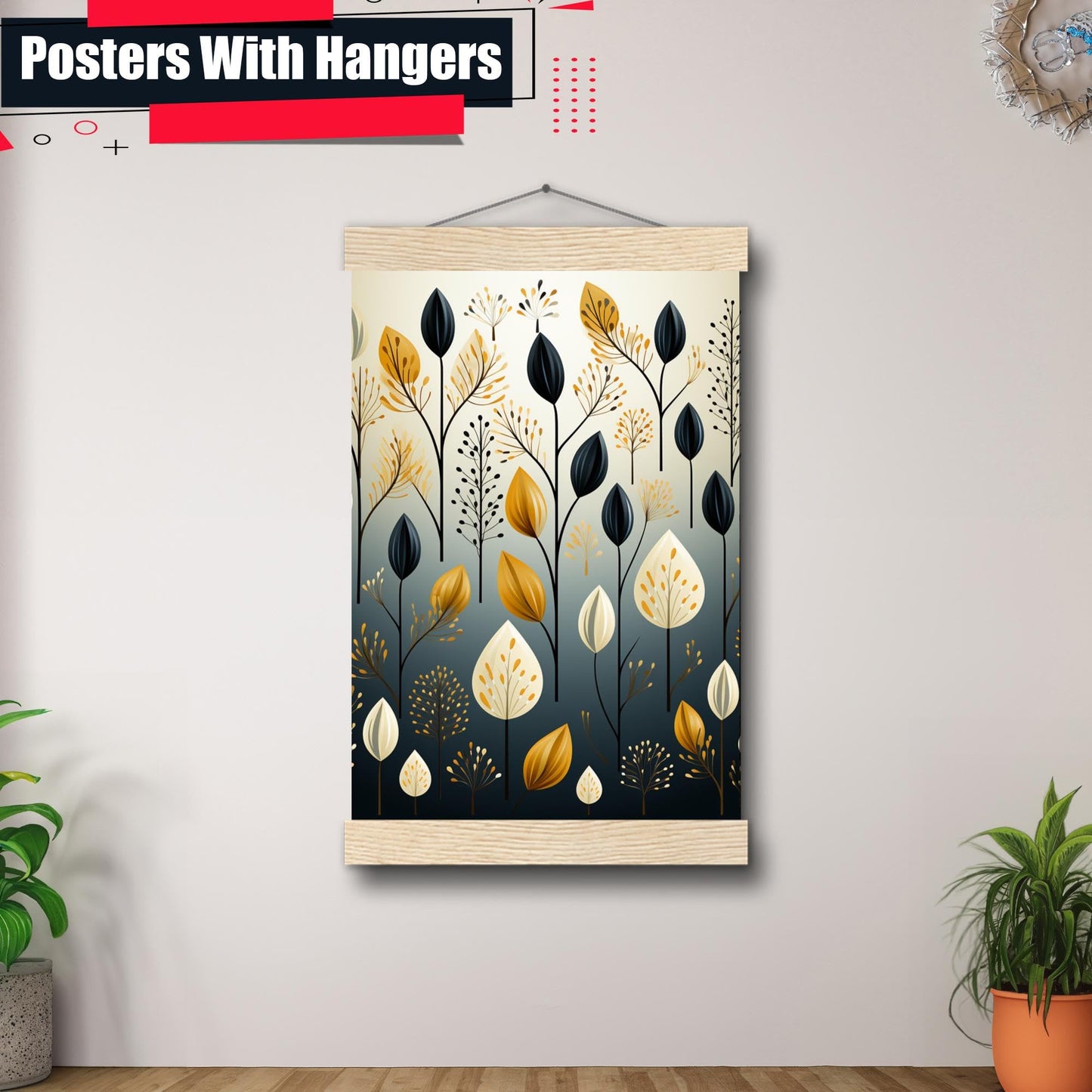 Scandinavian Folk Art, Black and Beige Abstract Botanical Wall Art for Scandinavian Home Decor, Decor Poster, Home Decor
