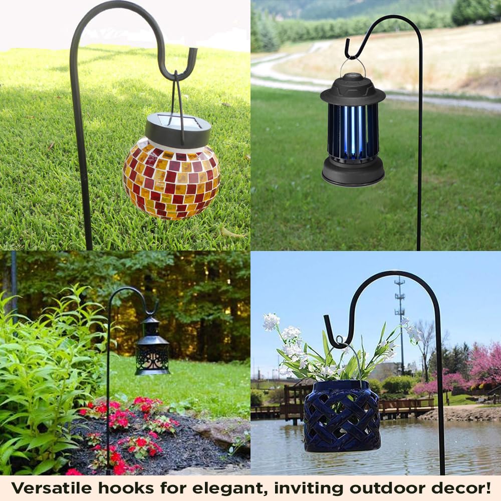 Shepherds Hooks for Outdoor - Set of 4 Adjustable Garden Poles for Bird Feeders, Solar Lanterns, Wind Chimes, Hanging Plants - Shepards Hook Ground Stakes For Perfect Outdoor Landscape Decorations