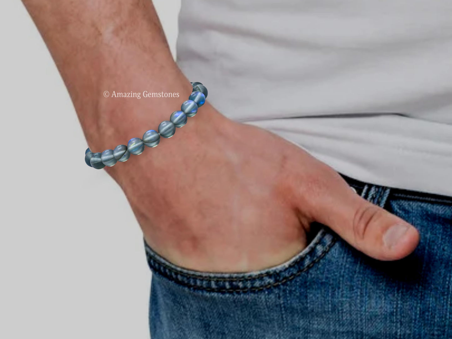Amazing Gemstone Crystal Bracelet for Women Men's Gifts - Protection Healing Crystal Bracelet - 8mm Gemstone Beaded Stretchable Bracelet Pulseras Para Hombres Mujer Stocking Stuffers Mothers Day Gift (Grey Mermaid)