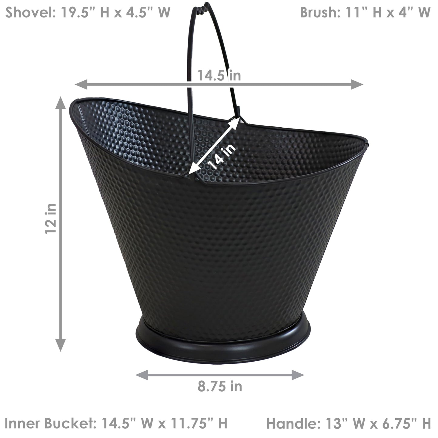 Sunnydaze 5-Gallon Fireplace Ash Bucket with Shovel and Brush - Iron Ash Bucket for Indoor Fireplaces or Outdoor Fire Pits
