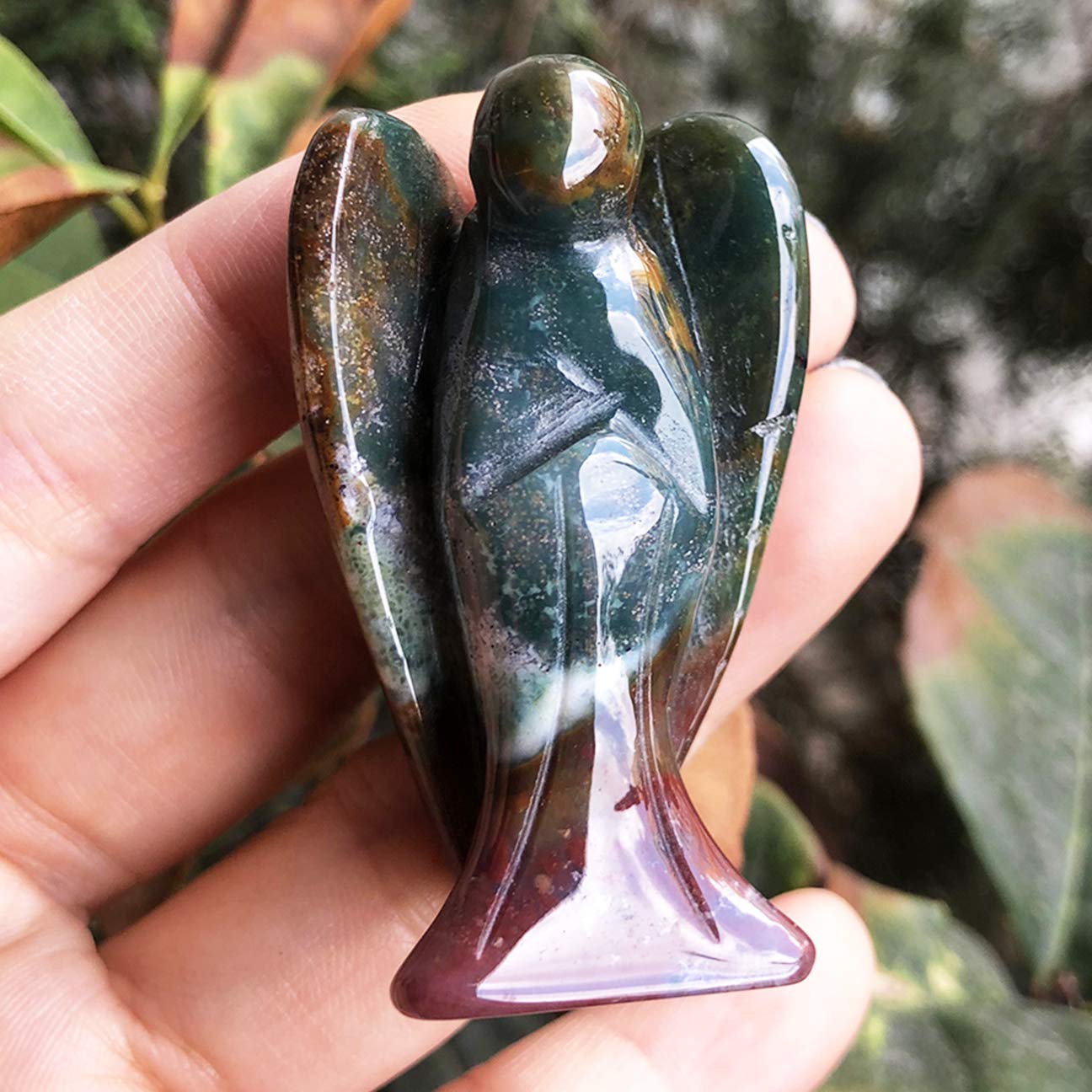 favoramulet 2 Inches Indian Agate Crystal Pray Guardian Angel Statue, Carved Healing Peace Angel with Wing Figurine Pocket Stone