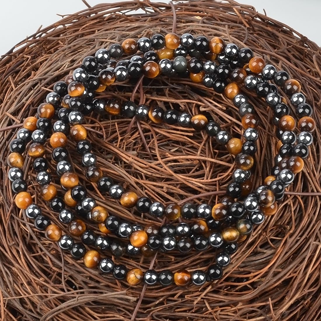 MASSIVE BEADS Triple Protection - Stone of Strong Protect - Handmade Yoga Stretch Elastic Bracelet Natural Stone Crystal Healing Power Energy Gifts for Unisex Adult 4mm