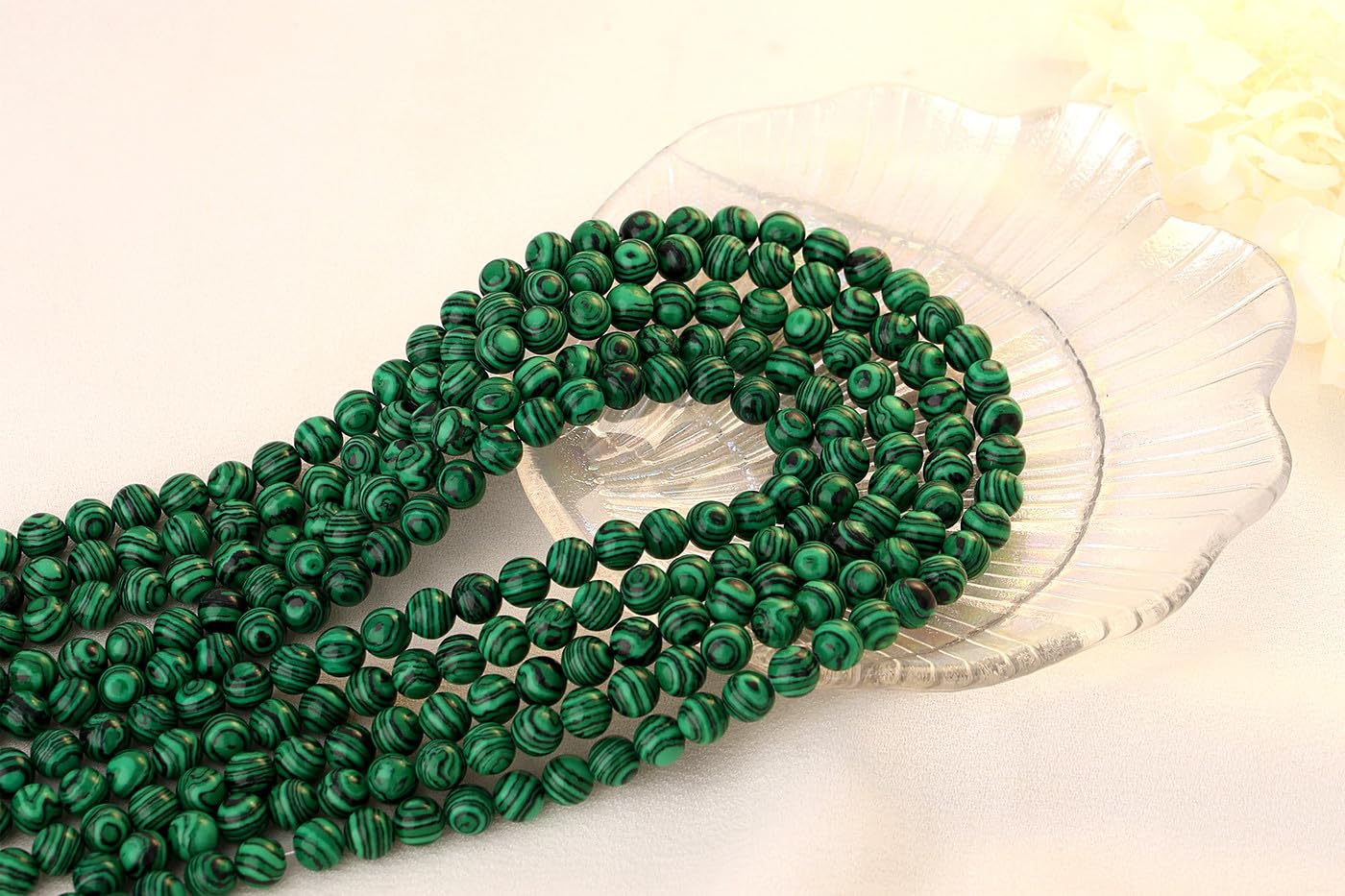QINJIEJIE 100PCS Malachite Beads 8mm Natural Stone Beads Round Loose Gemstone Bead for Bracelet Beading Crystal Jewelry Making DIY Necklace Earrings 0.32"