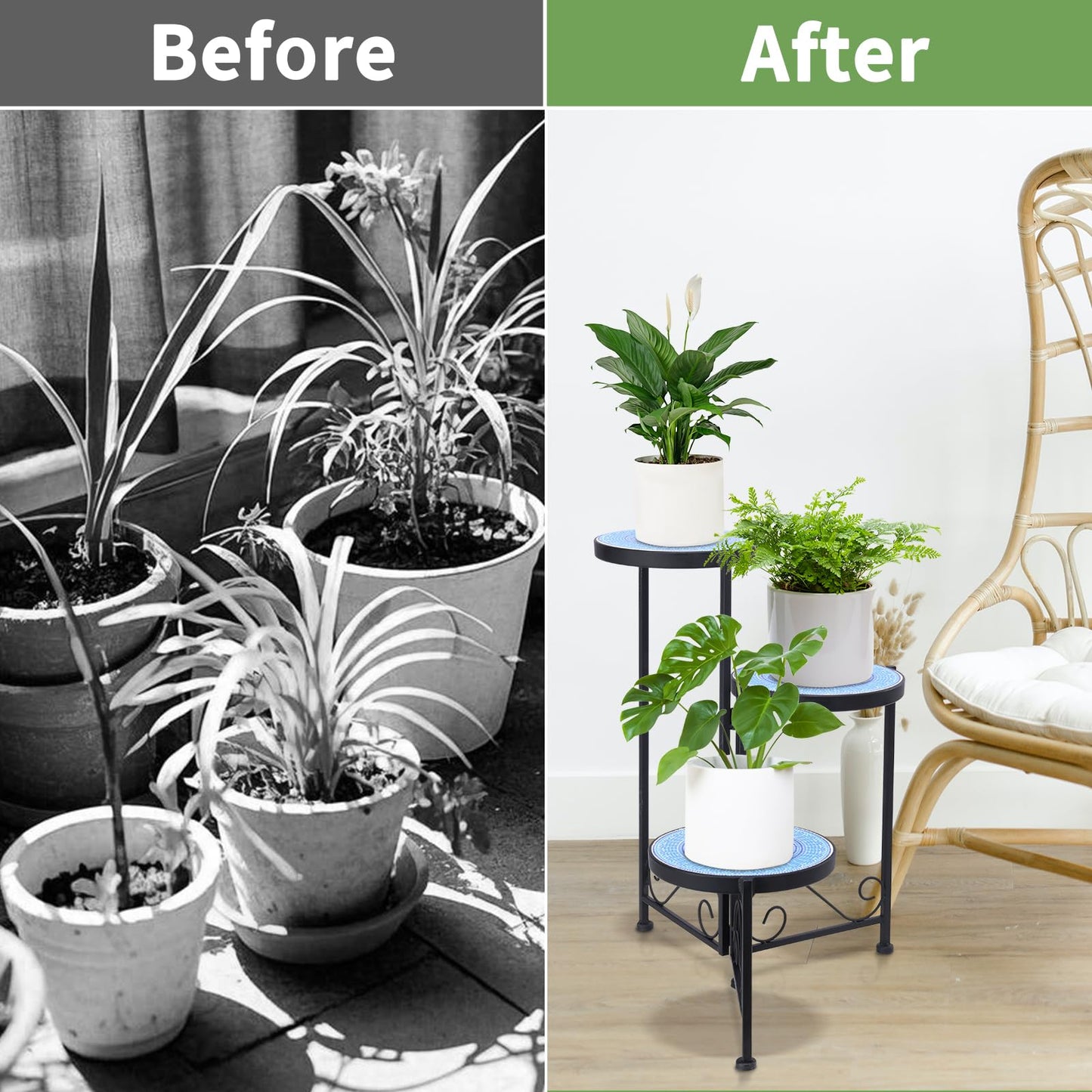 Chonsun Plant Stand Indoor 3 Tie Mosaic Metal Corner Shelf Outdoor Plant Pot Holder Folding Storage Corner Table Plant Shelves for Living Room